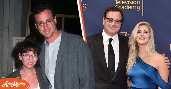 Actor Bob Saget and wife Sherri Kramer attending the premiere of 'Steal Big-Steal Little' on September 19, 1995 at Mann National Theater in Westwood, California [left]. Bob Saget and Kelly Rizzo attend the 2018 Creative Arts Emmy Awards at Microsoft Theater on September 8, 2018 in Los Angeles, California [right] | Photo: Getty Images