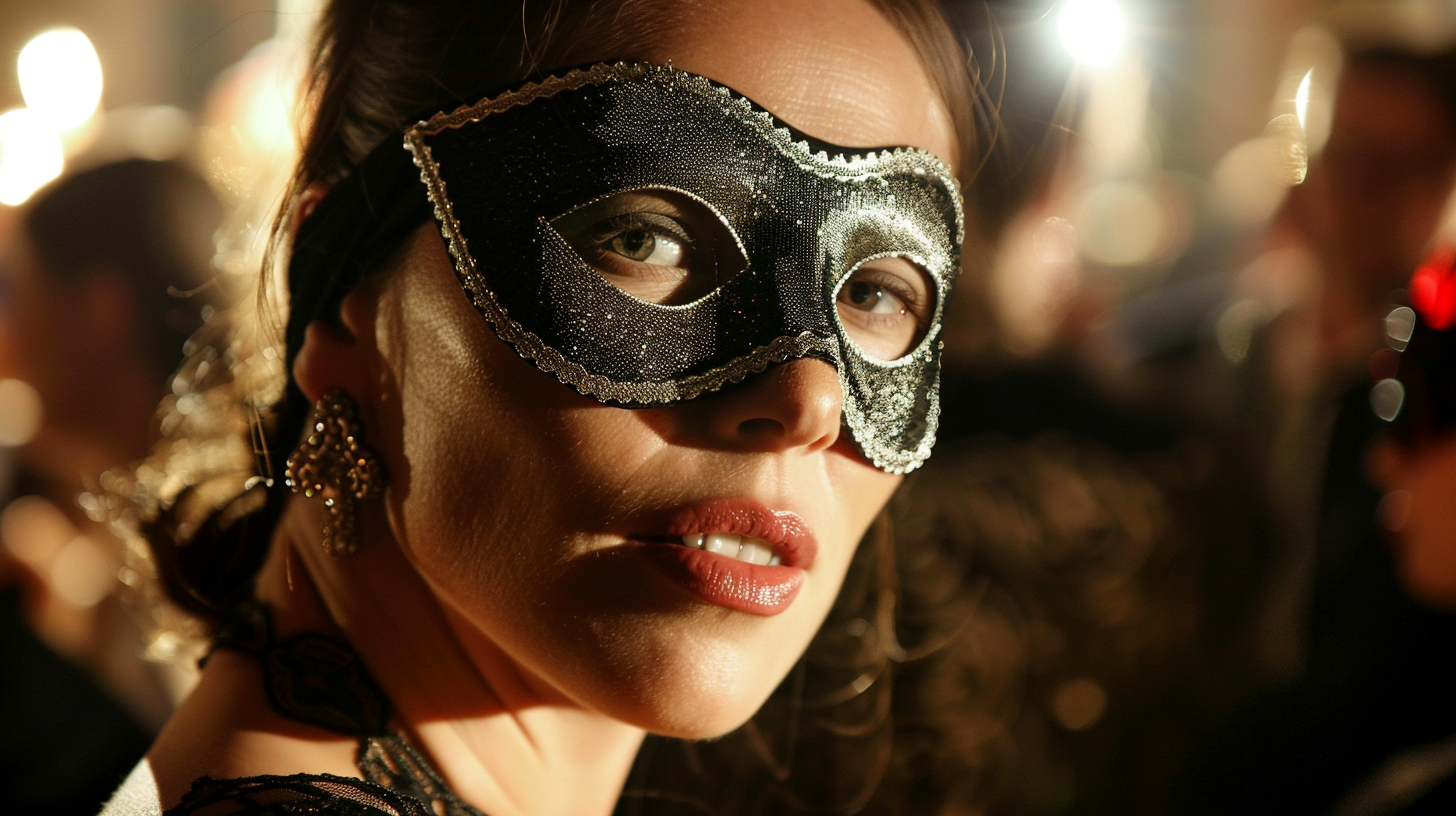 Woman in mask at Halloween party | Source: Midjourney