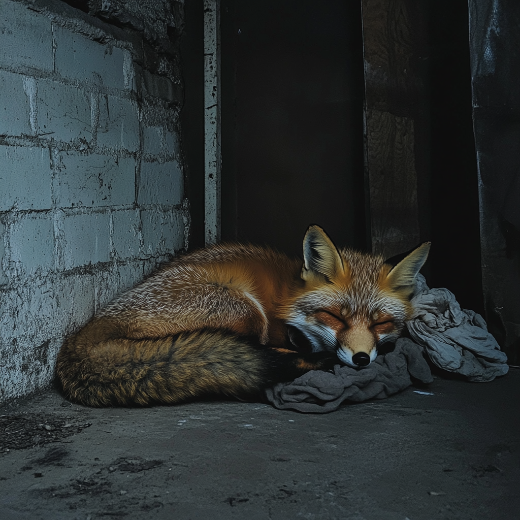 A fox sleeping in a garage | Source: Midjourney