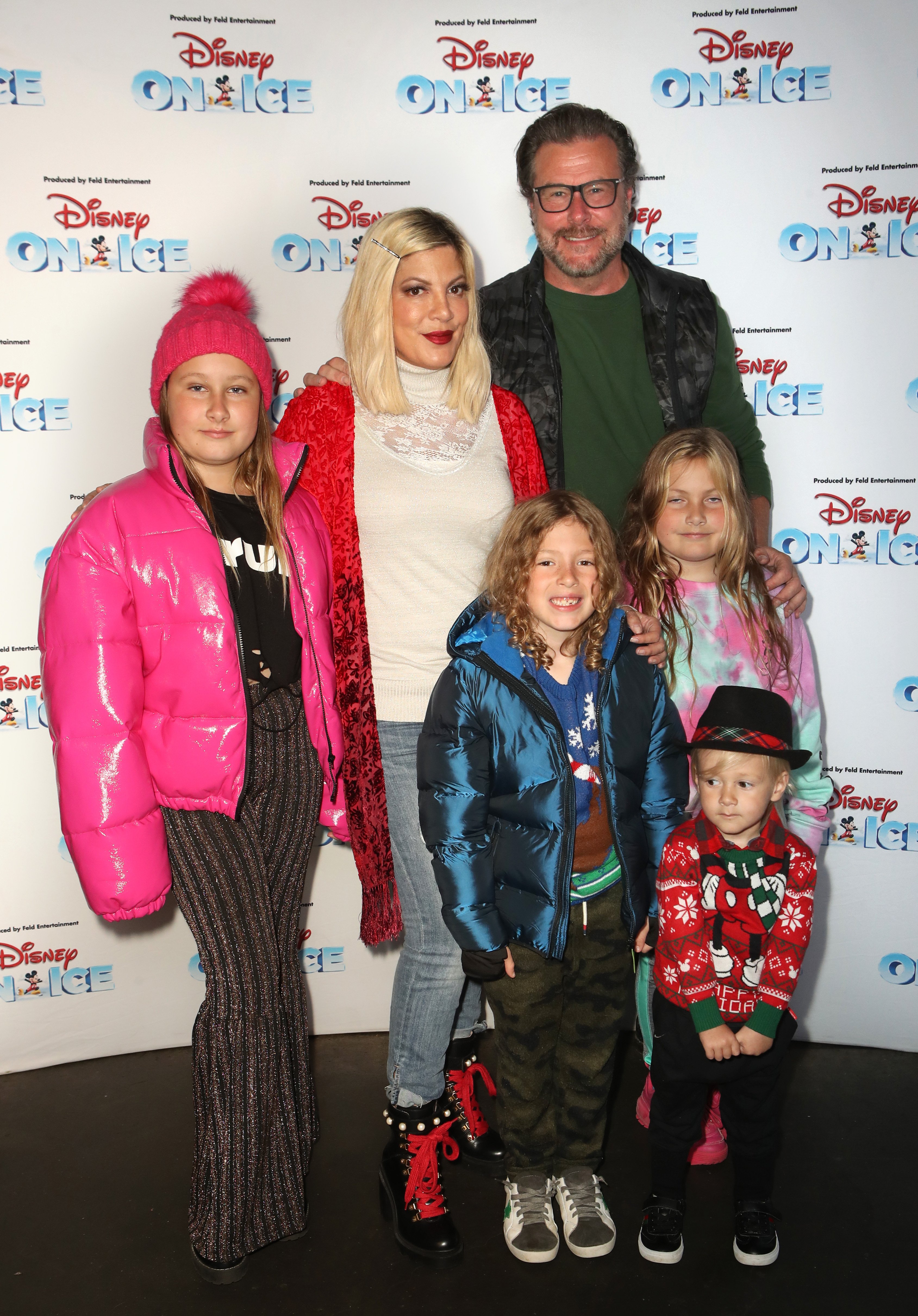 Tori Spelling and Dean McDermott with children Stella, Hattie Liam and attends Disney On Ice Presents Mickey's Search Party Holiday Celebrity Skating Event at Staples Center on December 13, 2019 in Los Angeles, California. | Source: Getty Images