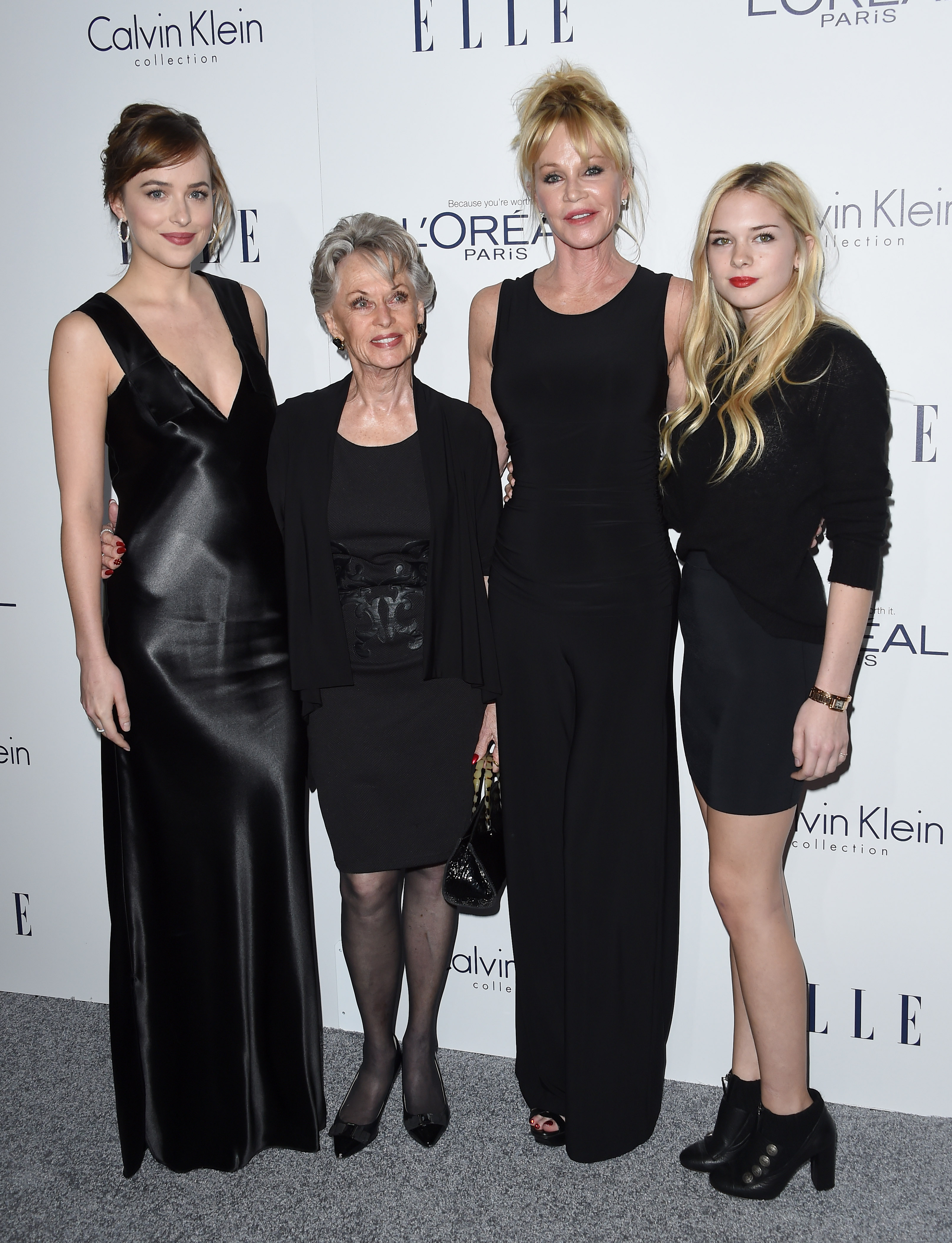 Dakota Johnson, Tippi Hedren, Melanie Griffith and Stella Banderas at the 22nd Annual ELLE Women In Hollywood Awards in Los Angeles, California on October 19, 2015 | Source: Getty Images