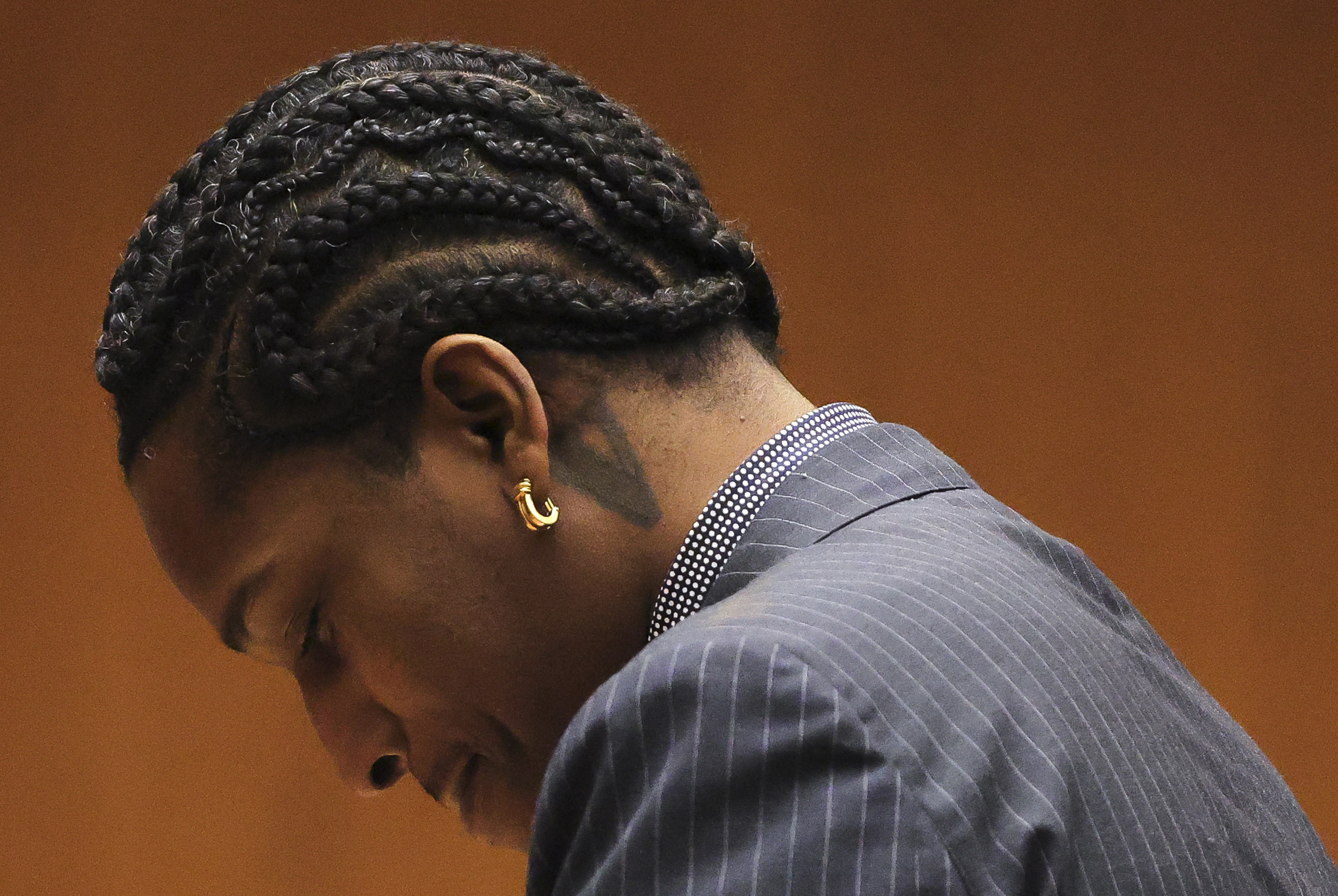 A$AP Rocky reacts in court at Clara Shortridge Foltz Criminal Justice Center on February 18, 2025, in Los Angeles, California. | Source: Getty Images