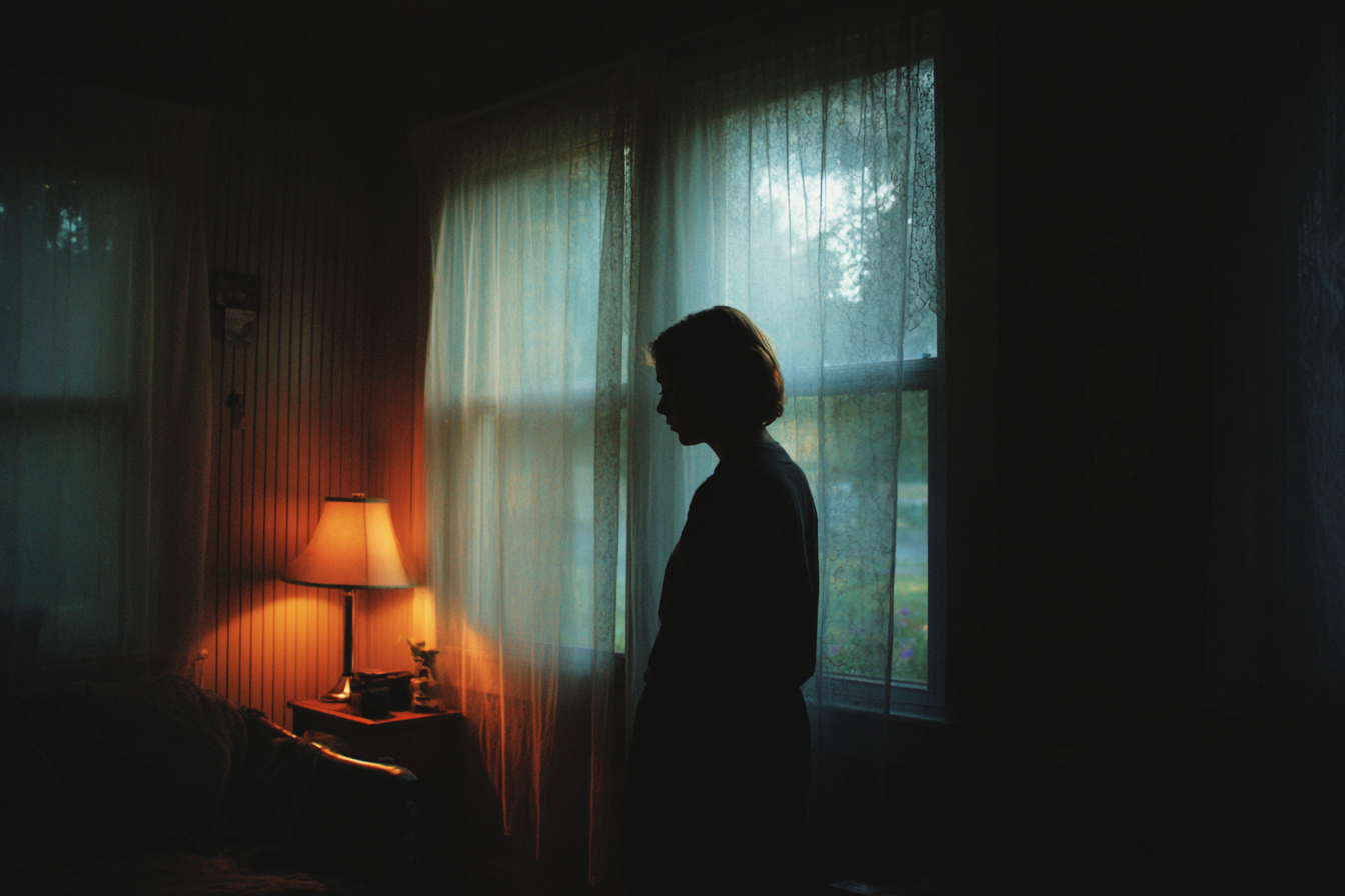 A woman standing near a window | Source: Midjourney