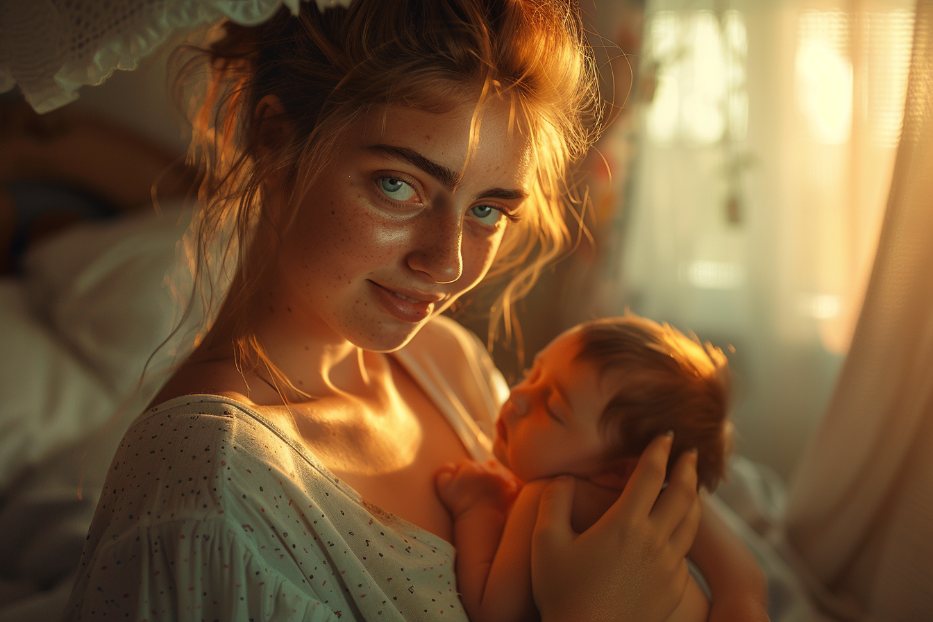 A woman with her baby | Source: Midjourney