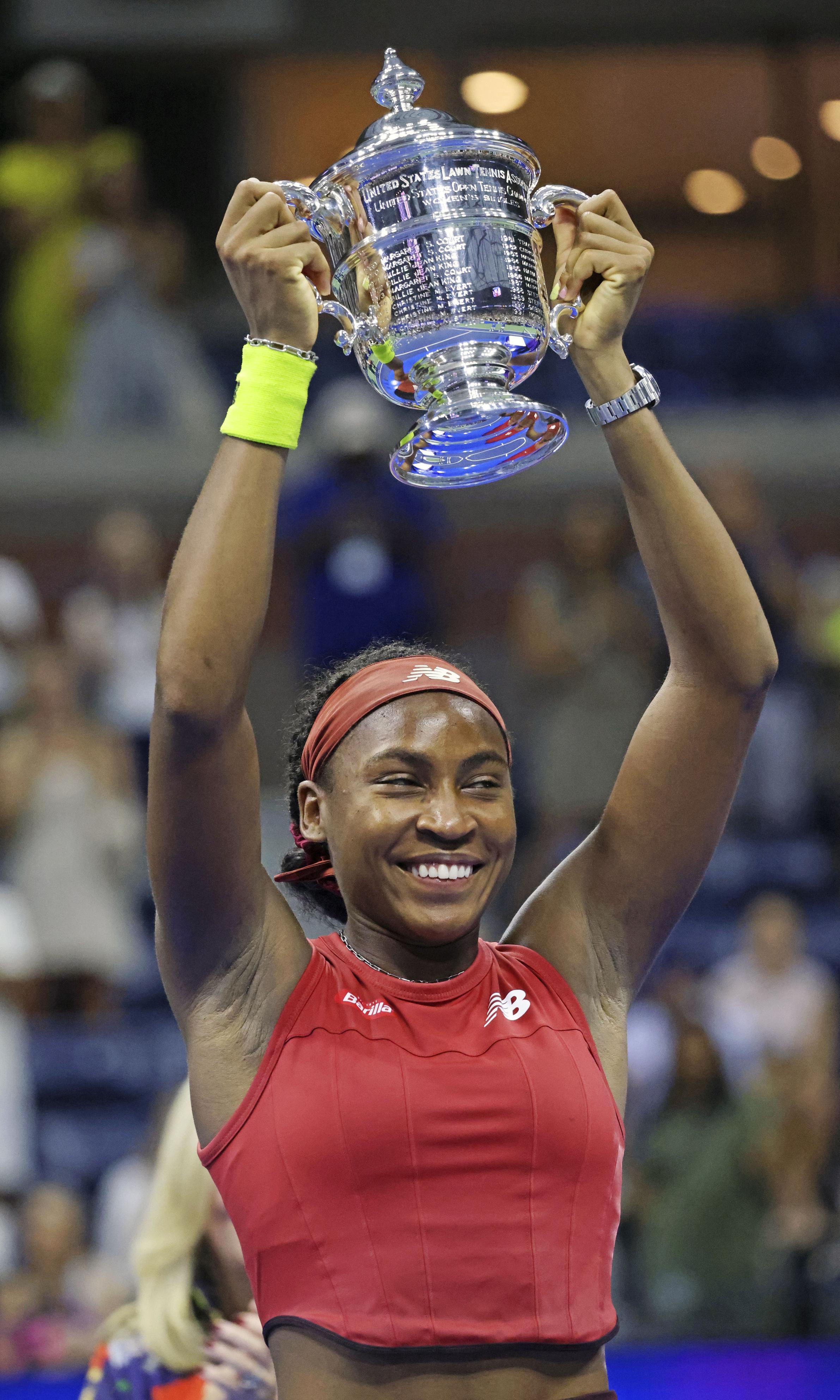 Coco Gauff after defeating Aryna Sabalenka to win her first grand slam during the US Open Tennis Championships in Queens, New York on September 9, 2023 | Source: Getty Images