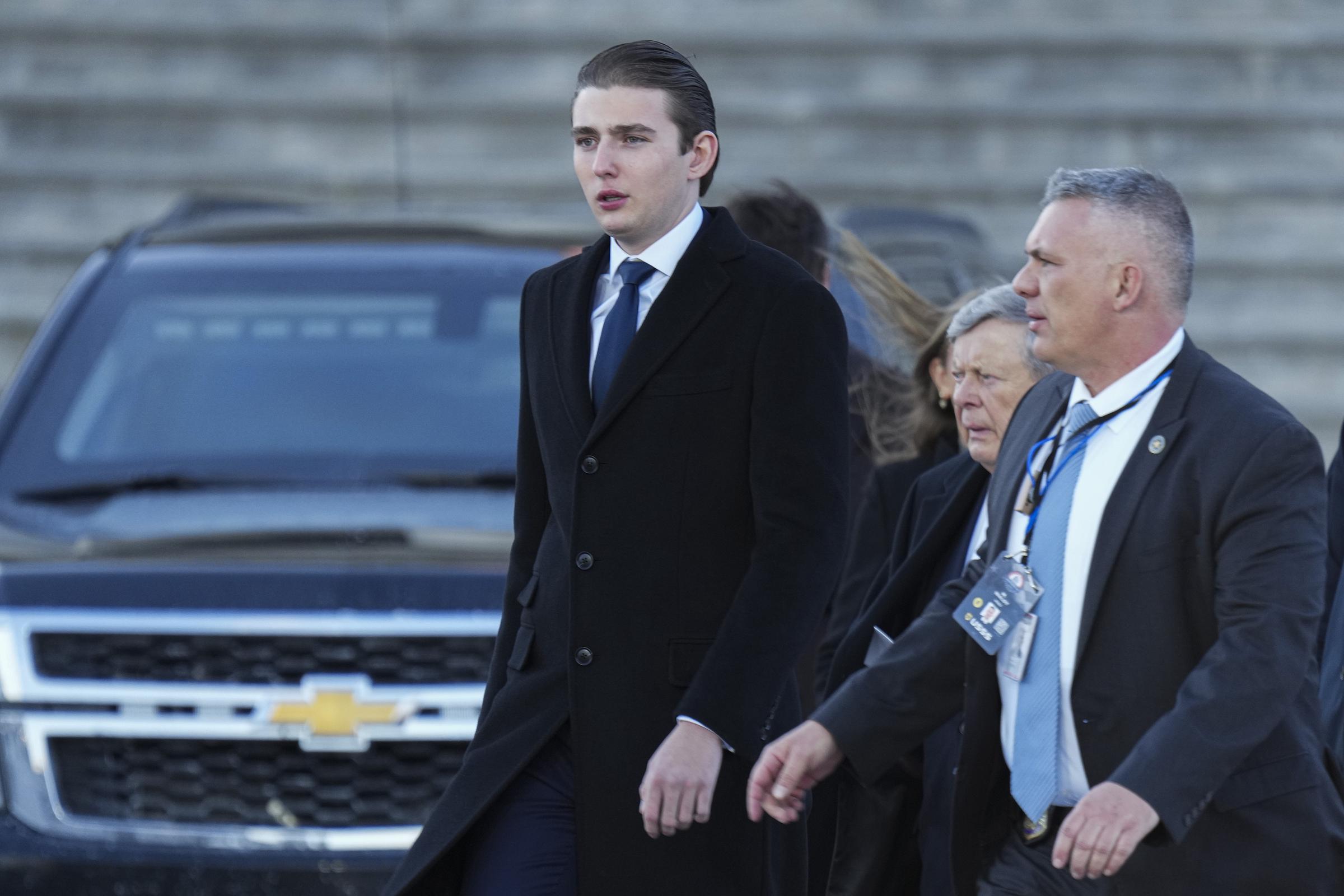 Barron Trump departs from the US Capitol after the Inauguration of President Donald Trump on January 20, 2025, in Washington, DC. | Source: Getty Images