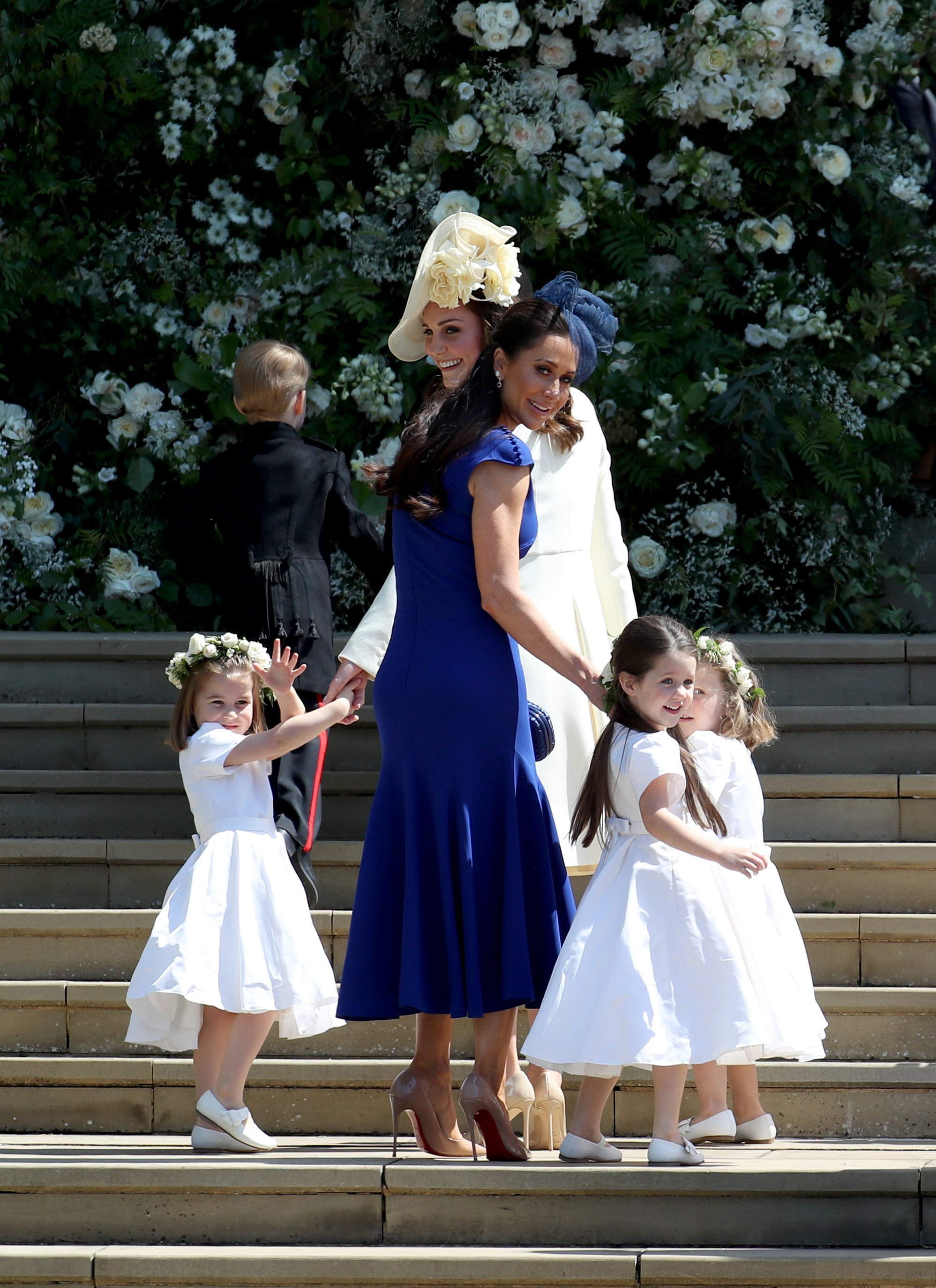 Princess Charlotte with Kate Middleton, Jessica Mulroney, Ivy Mulroney and Florence van Cutsem outside St. George's Chapel at Windsor Castle | Photo: Getty Images 