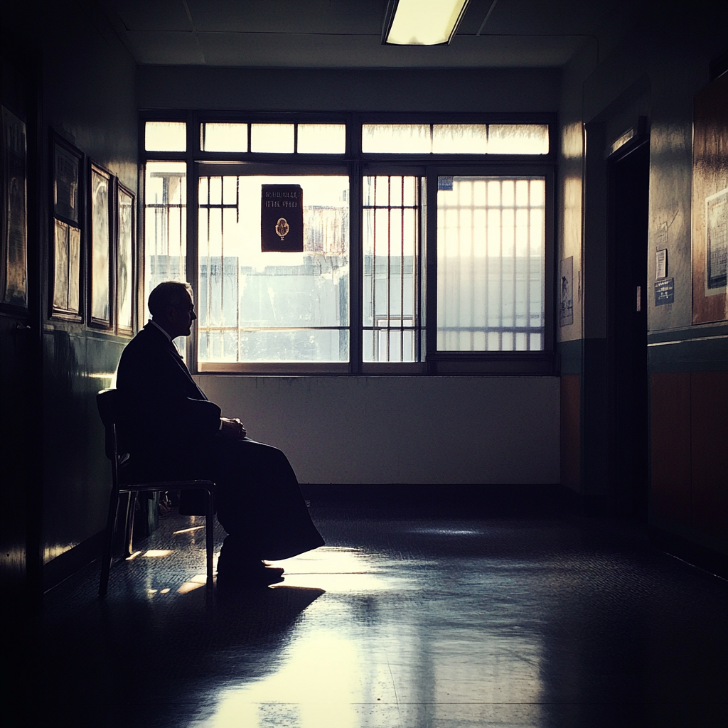 A priest sitting in a police station | Source: Midjourney