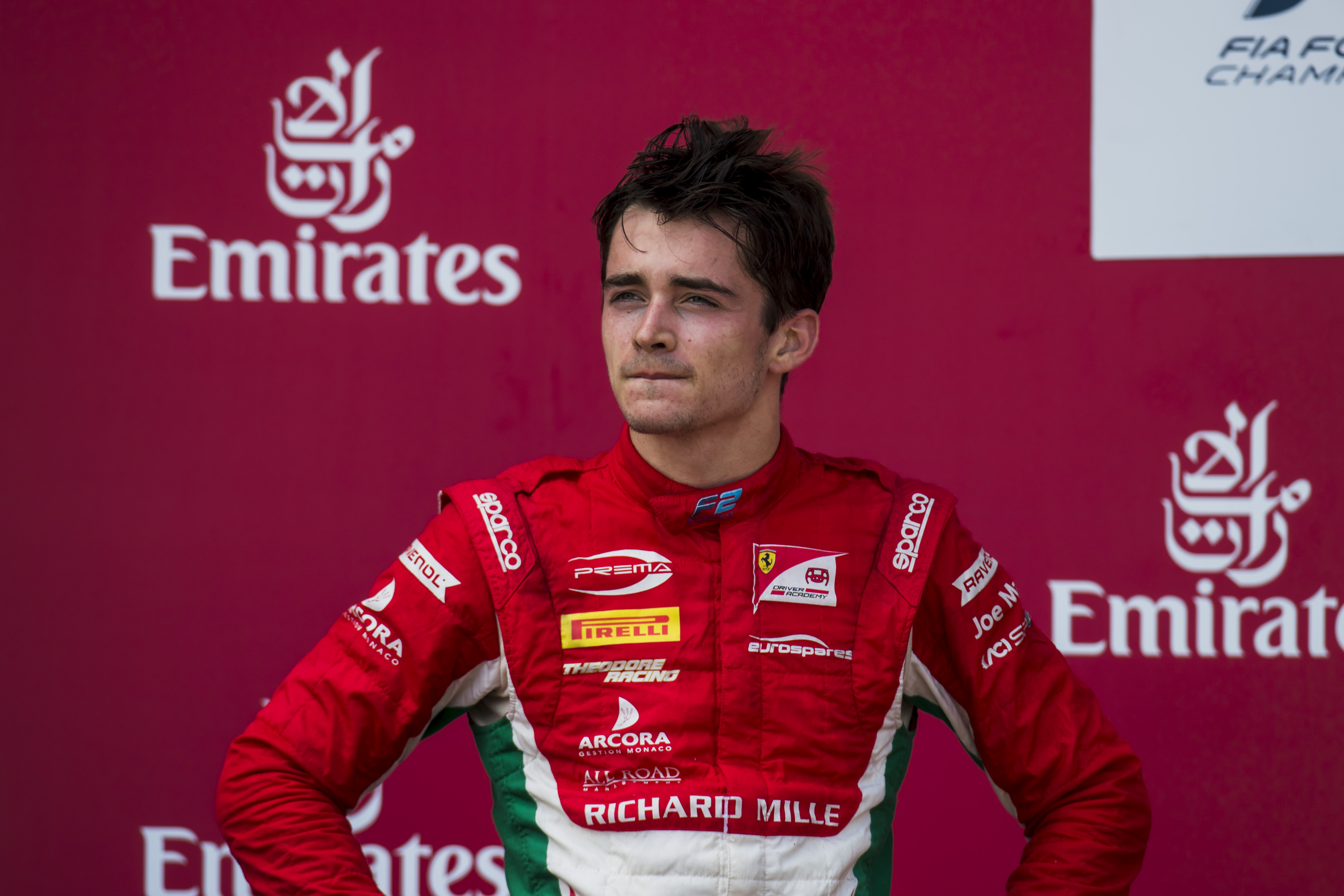 Charles Leclerc looks on during the 2017 FIA Formula 2 Round 4 at the Baku City Circuit on June 25, 2017, in Baku, Azerbaijan. | Source: Getty Images