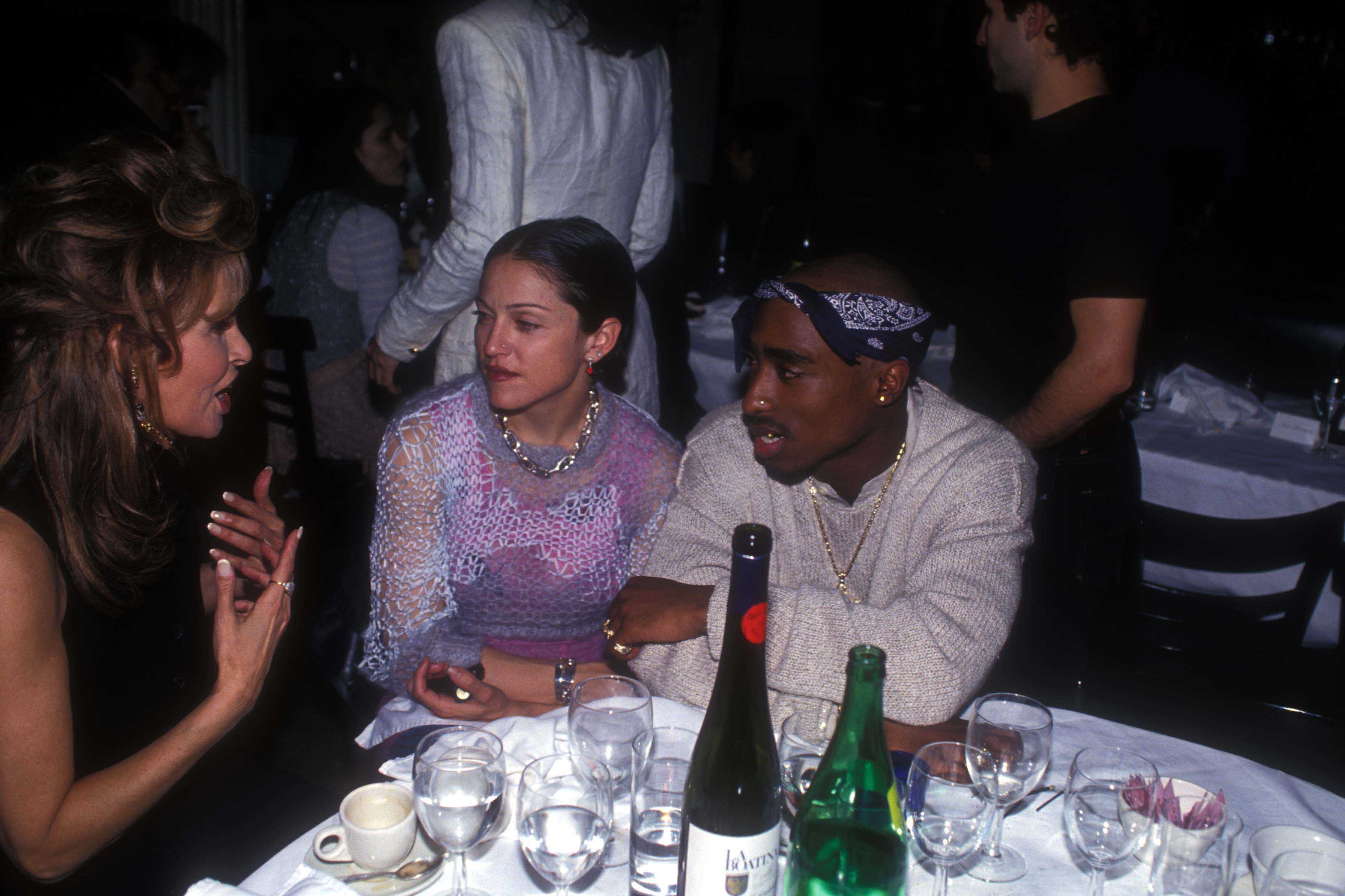 Raquel Welch, Madonna and Tupac Shakur at the Interview Magazine party in March 1, 1994 in New York City. | Photo: GettyImages