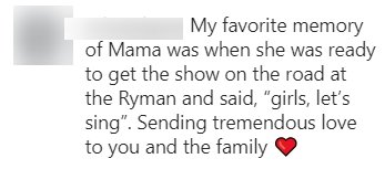 A fan commenting on Reba Mcentire's Instagram post of her mother's death. | Photo: Instagram/reba