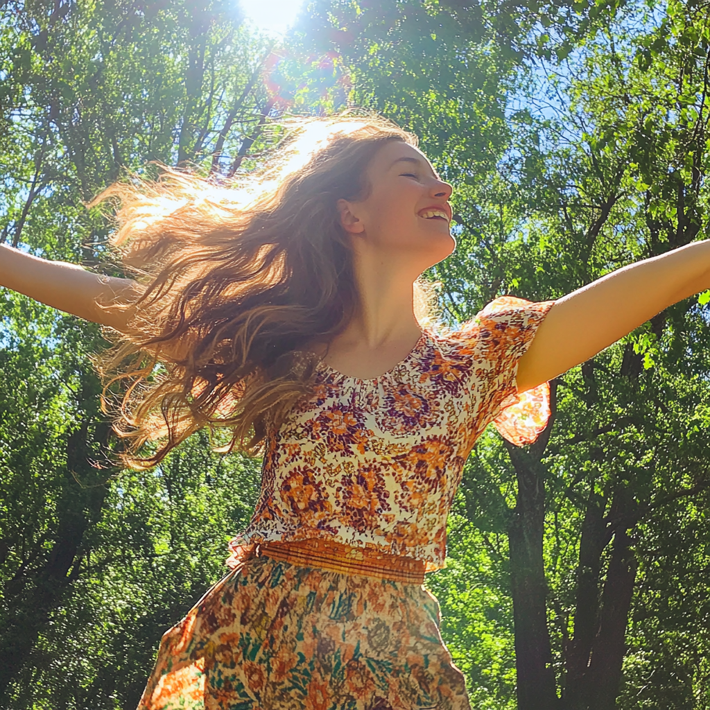 A free spirited woman dancing in the sunshine | Source: Midjourney