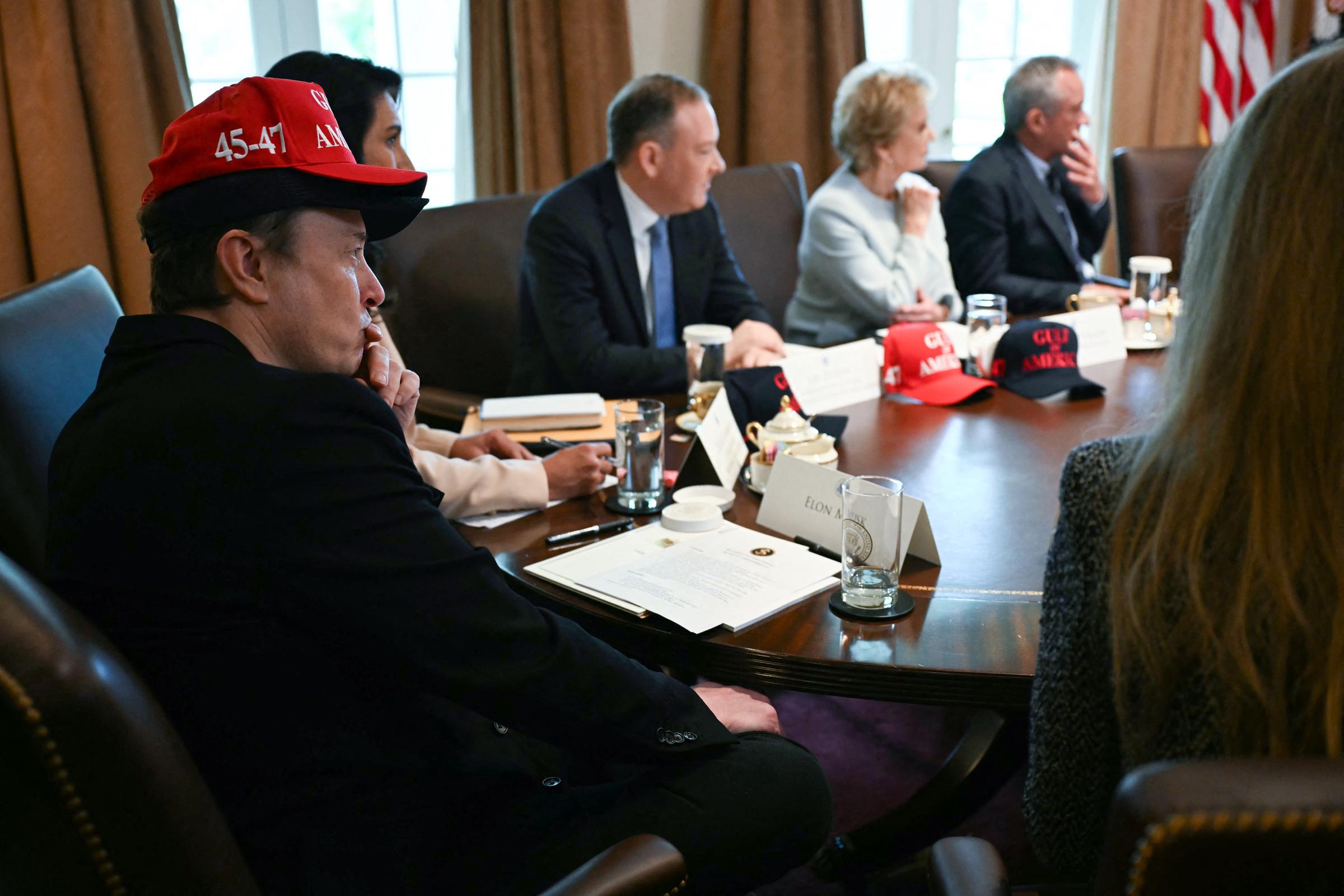 Elon Musk's sitd with other officials at a cabinet meeting in April 2025 | Source: Getty Images