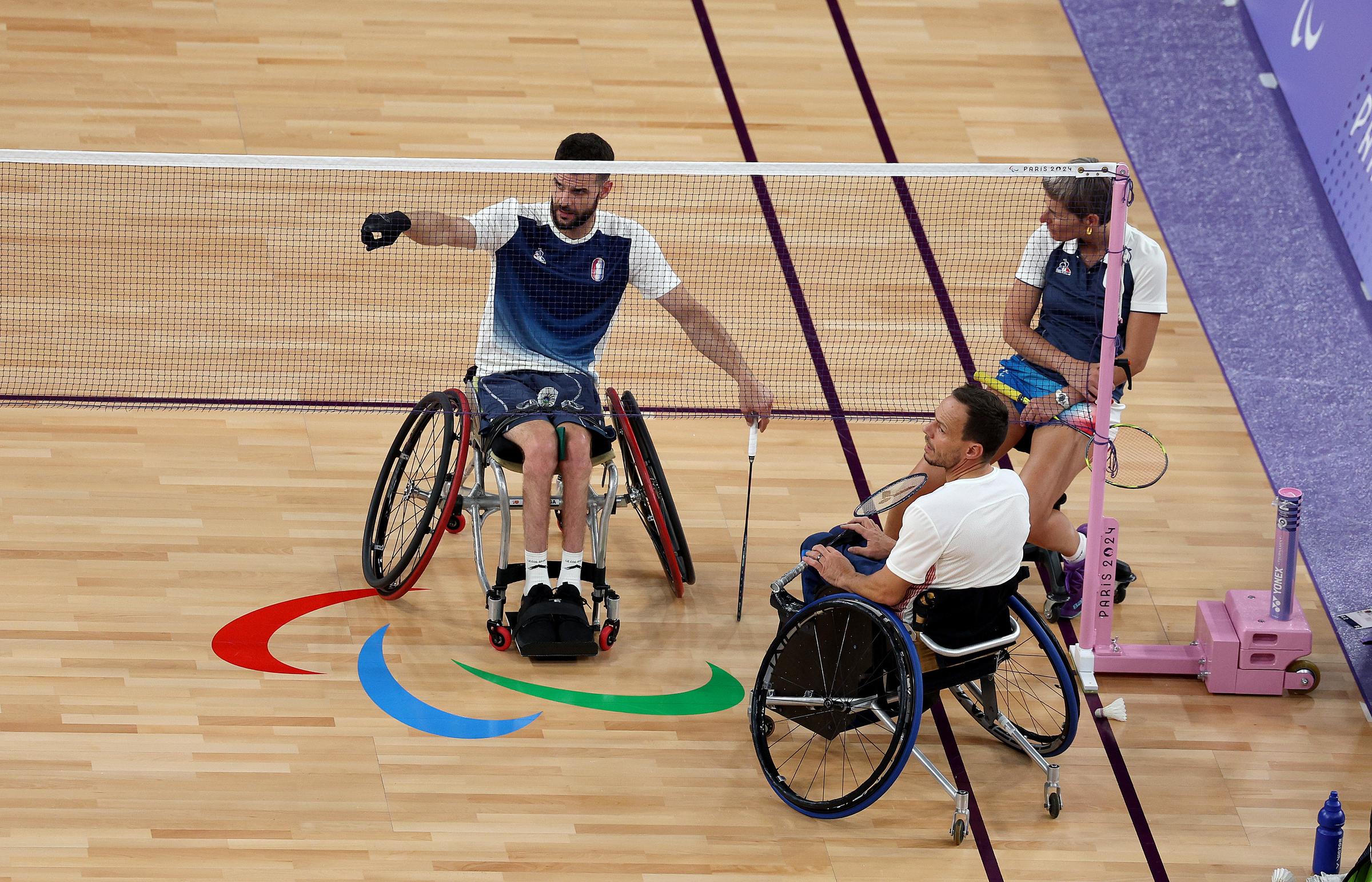 Thomas Jakobs and David Toupe during a WH1 and WH2 Para Badminton training session on August 26, 2024 | Source: Getty Images