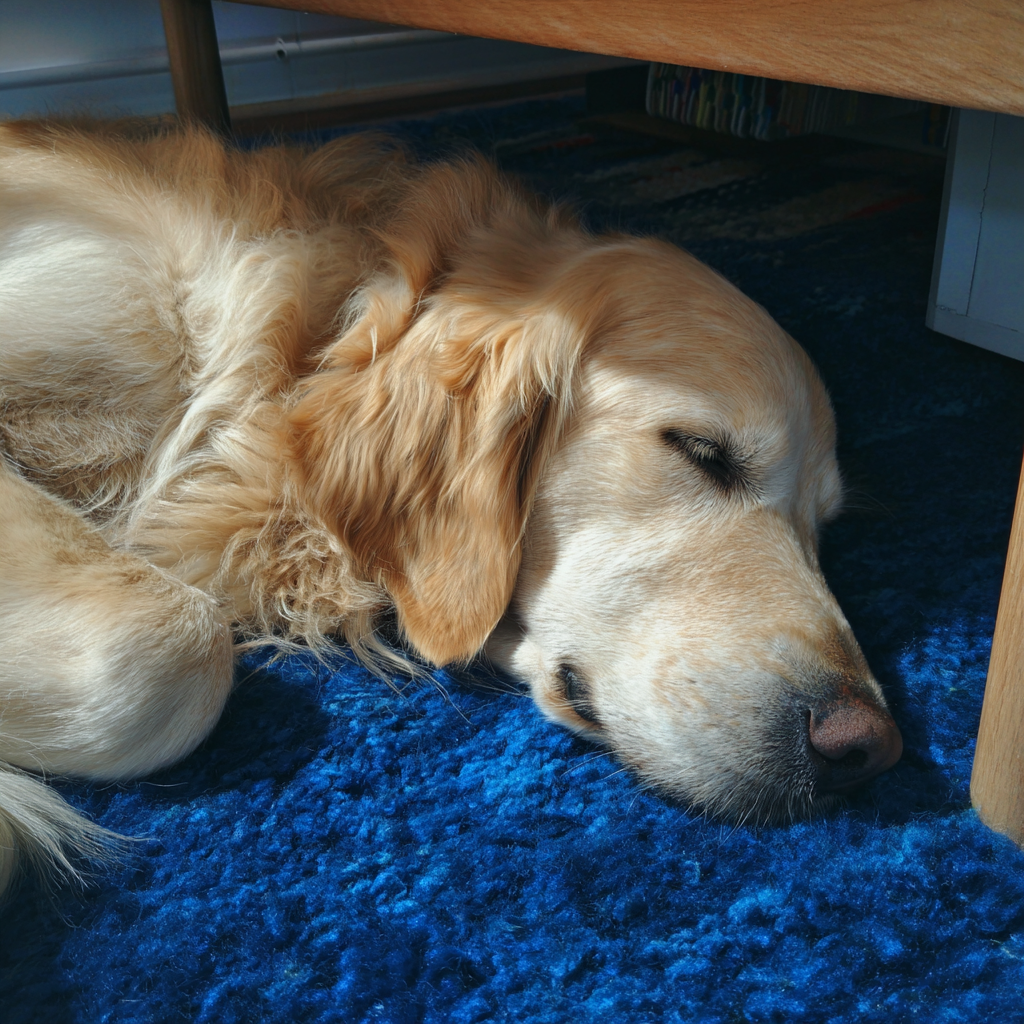 A close-up of a dog sleeping on a carpet | Source: Midjourney