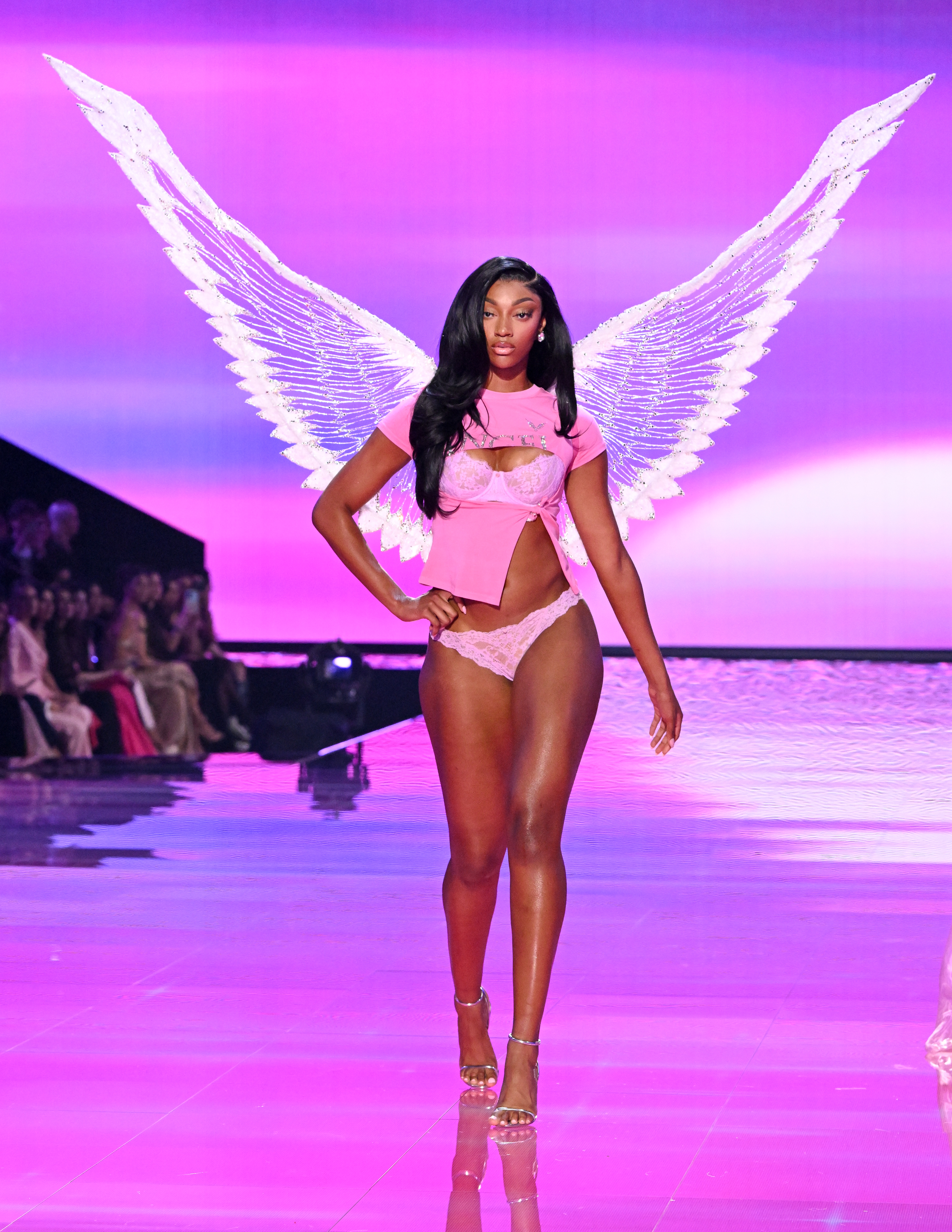 Angel Reese working the runway at Victoria's Secret 2025 Fashion Show. | Source: Getty Images