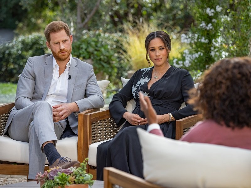 Prince Harry and Meghan Markle during their interview with Oprah Winfrey aired on March 7, 2021 | Photo: Getty Images