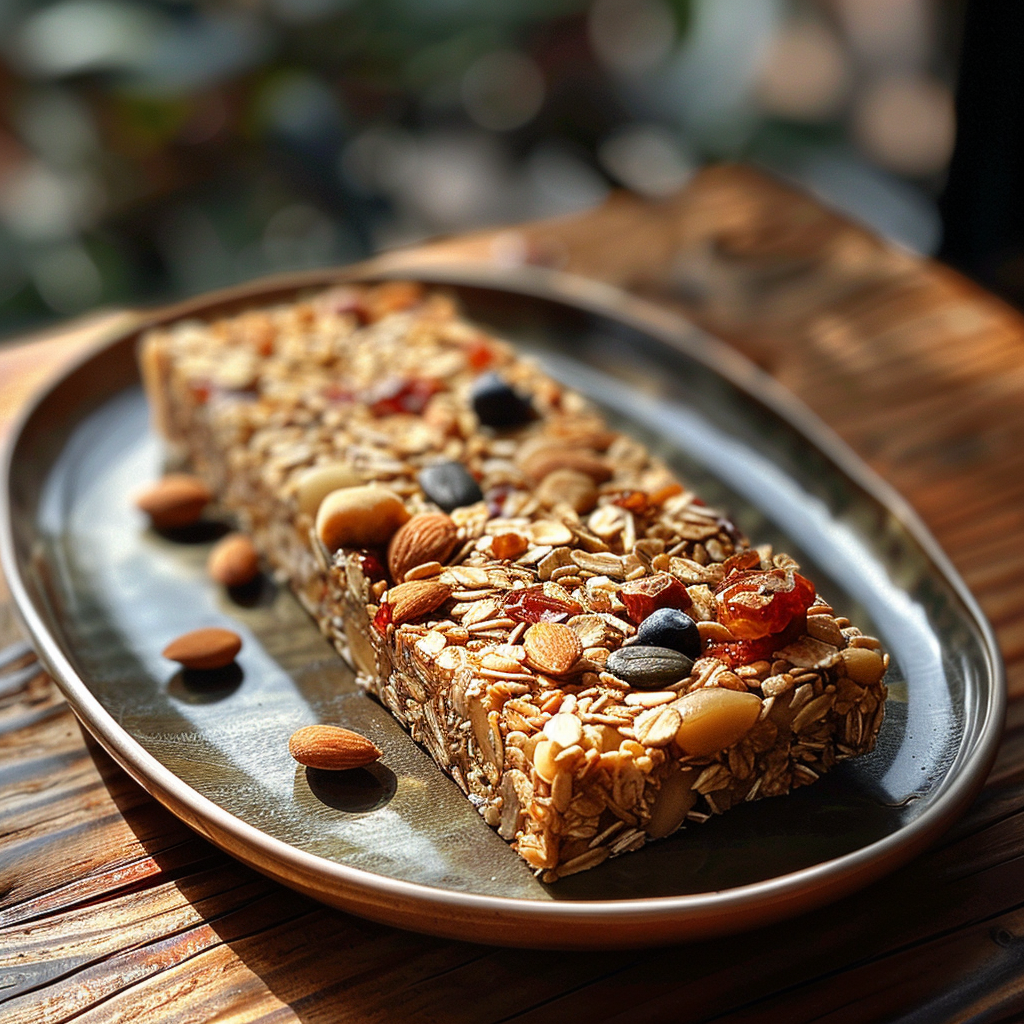 A muesli bar lying on a plate | Source: Midjourney