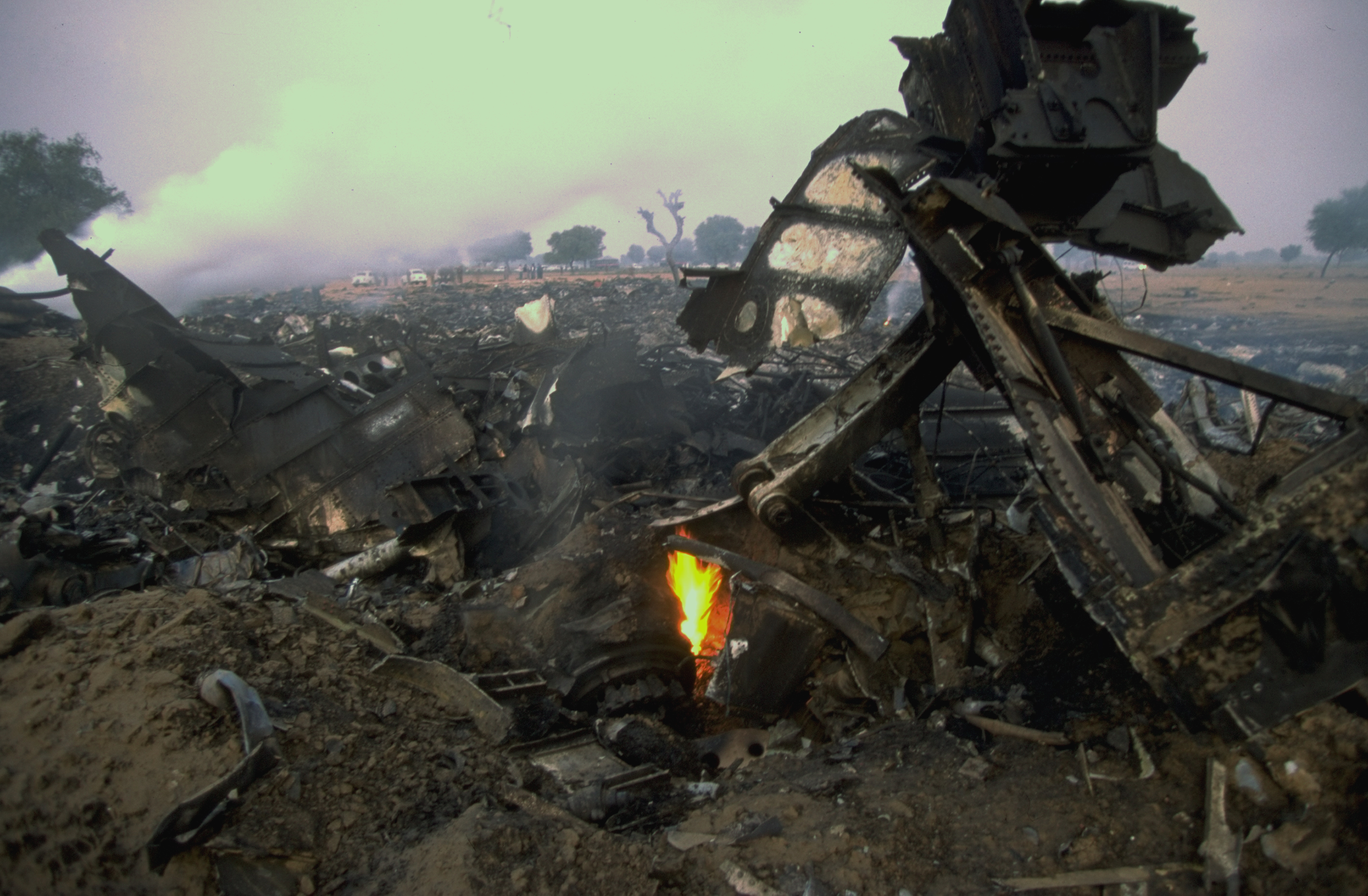 Wreckage of the Saudi Arabian Airlines flight and the Kazakhstan Airlines aircraft midair collision in 1996. | Source: Getty Images
