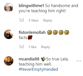 Fan comments on La La's post about her son Kiyan | Instagram: @lala