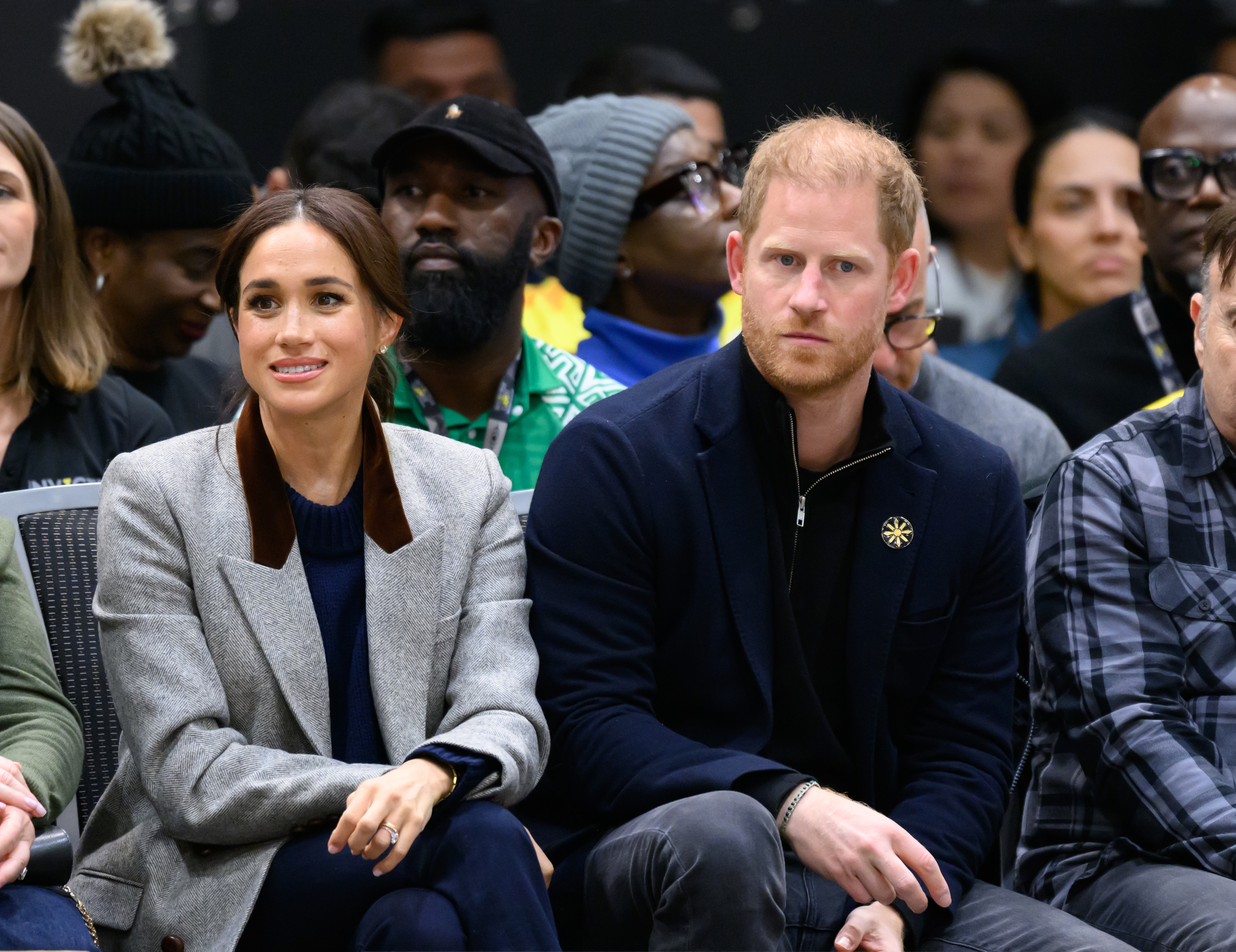 Meghan Markle and Prince Harry  attend the USA vs. Nigeria wheelchair basketball match at the 2025 Invictus Games in Vancouver on February 9, 2025 | Source: Getty Images