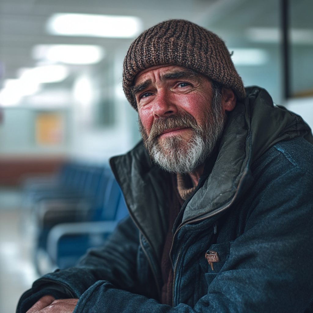 Homeless man crying happy tears | Source: Midjourney