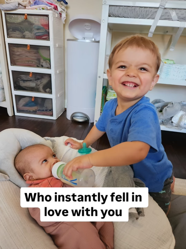One of the Sandhu children feeding one of the quadruplets in Pearland, Texas, in a post dated May 2, 2025 | Source: Instagram/thesandhucrew