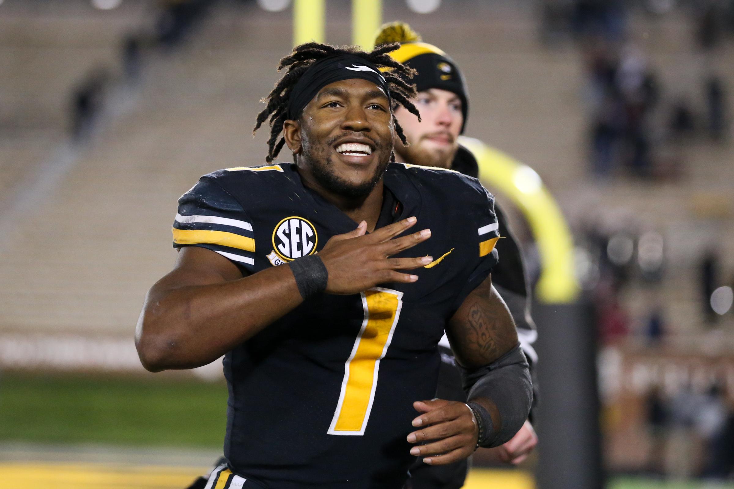 Tyler Badie after an SEC football game between the South Carolina Gamecocks and Missouri Tigers in Columbia, Missouri on November 13, 2021 | Source: Getty Images