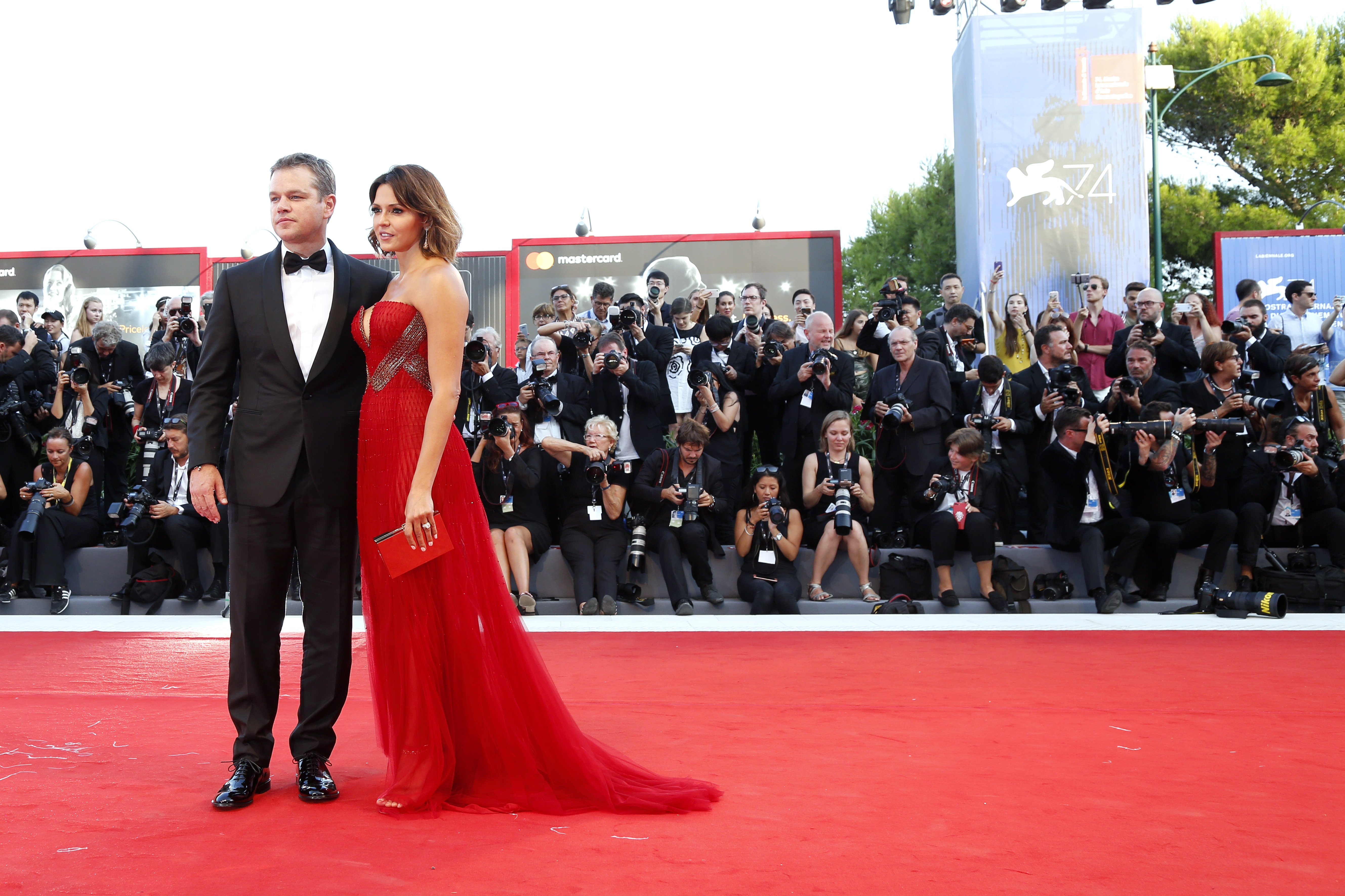 Matt Damon and wife Luciana Damon arrive at the 'Downsizing' premiere and Opening of the 74th Venice Film Festival at the Palazzo del Cinema on August 30, 2017 in Venice, Italy | Source: Getty Images 