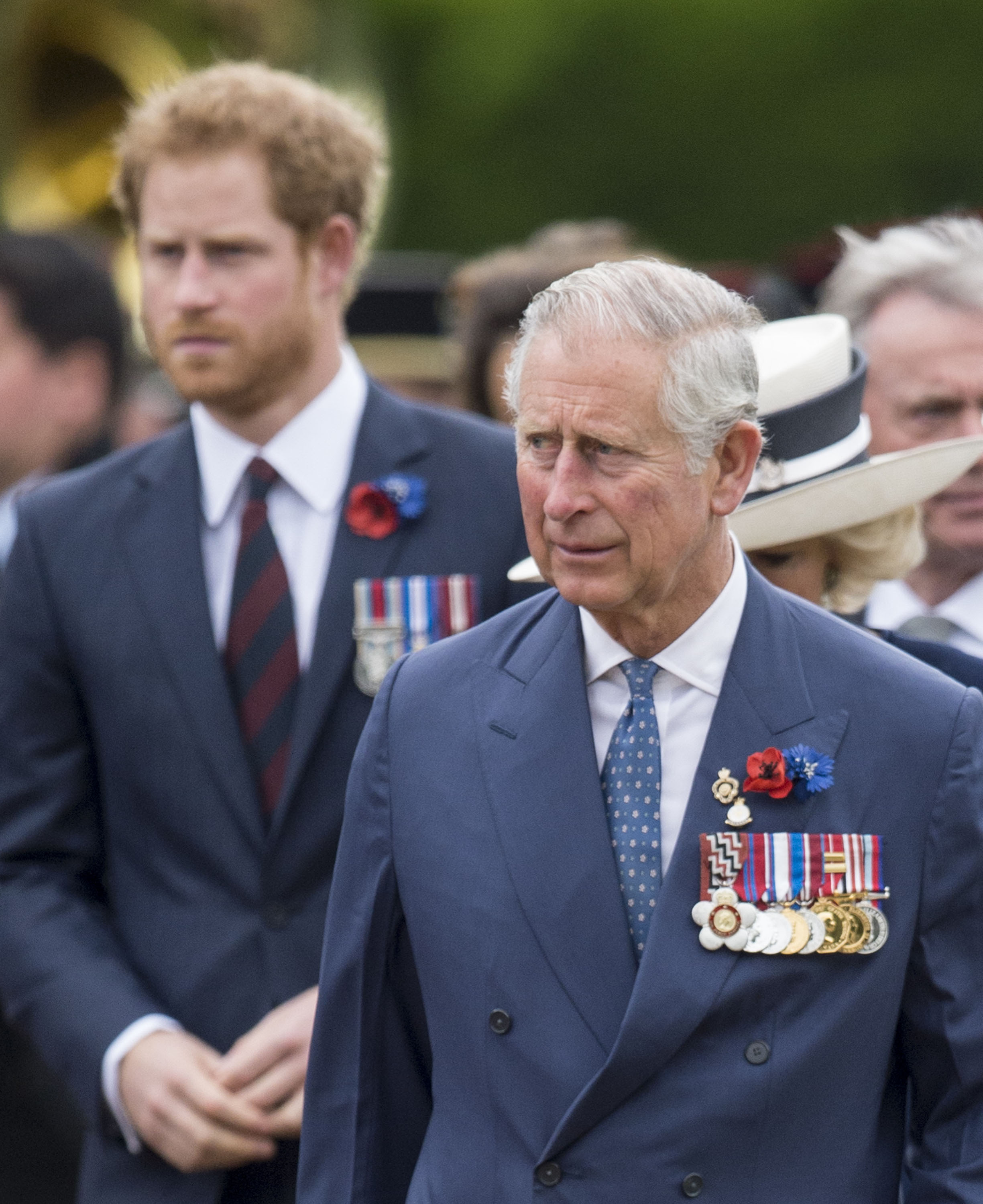 Prince Harry and King Charles III at a Commemoration of the Centenary of the Battle of the Somme in Thiepval, France on July 1, 2016. | Source: Getty Images