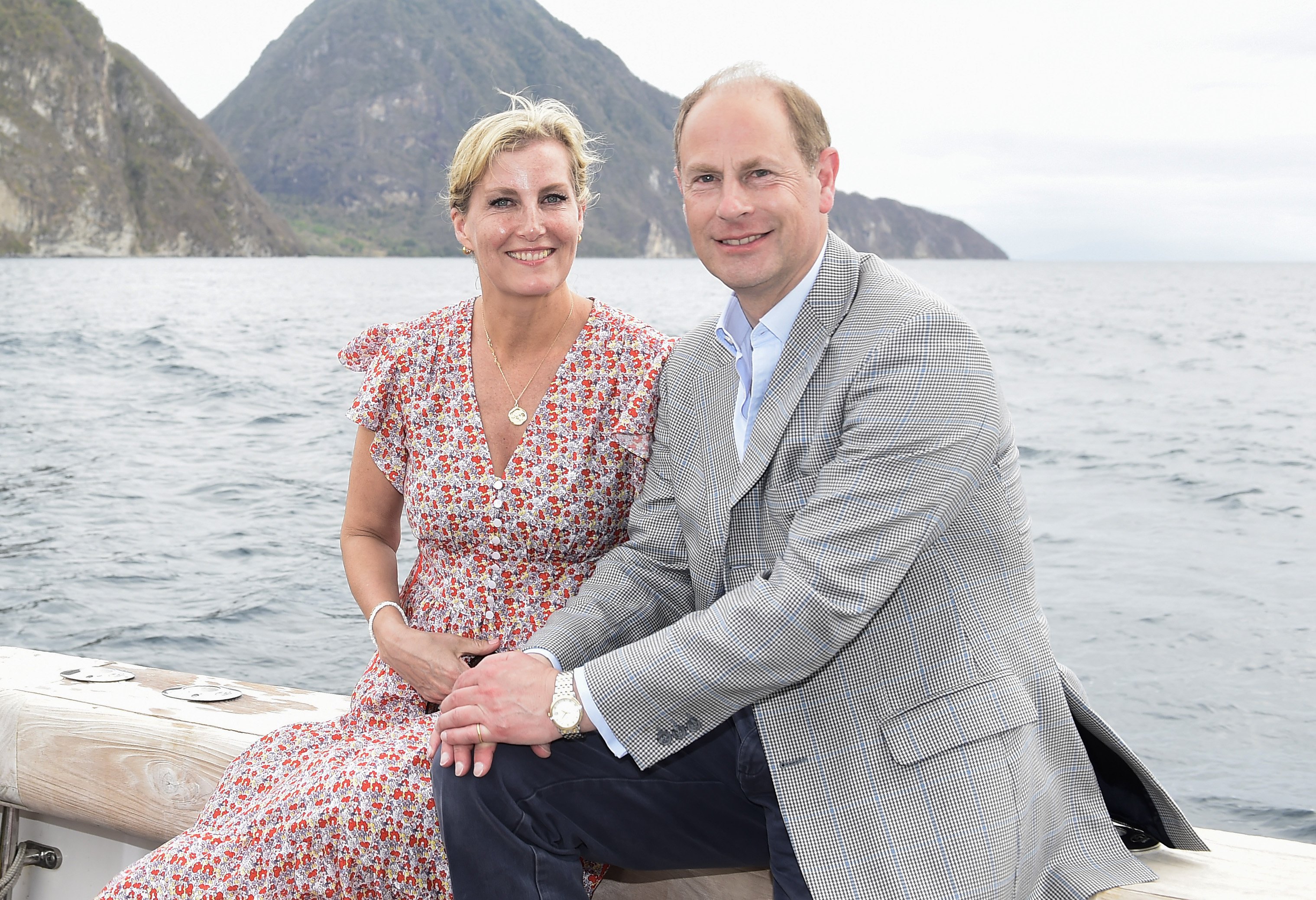 Sophie, Countess of Wessex, and Prince Edward, Earl of Wessex, depart Soufriere by boat on day six of their Platinum Jubilee Royal Tour of the Caribbean on April 27, 2022, in Soufriere, Saint Lucia. | Source: Getty Images