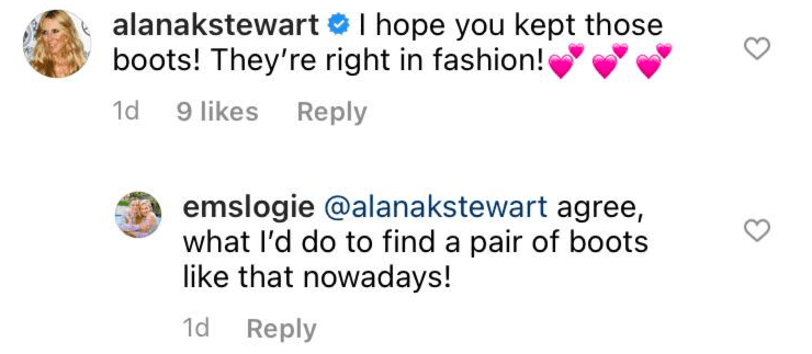 Alana Stewart and a fan's comment on Joan Collins' throwback picture. | Photo: Instagram/joancollinsdbe