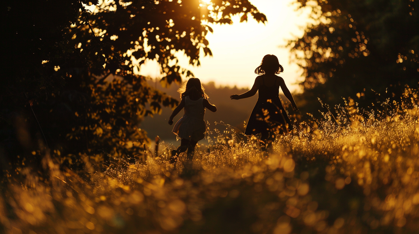 Two little girls running on a beautiful evening | Source: Midjourney