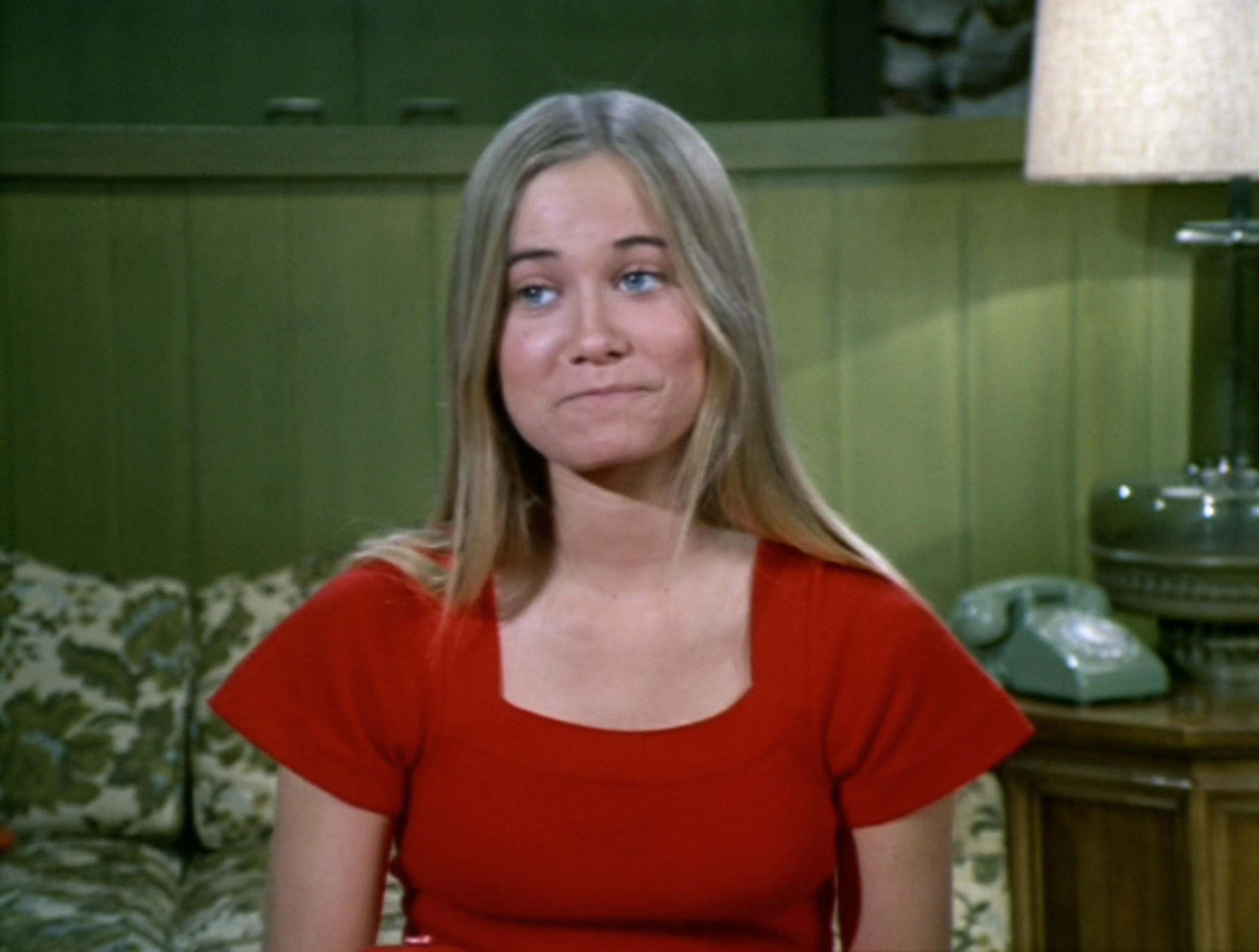 Maureen McCormick as Marcia Brady in the "The Subject Was Noses" episode of "The Brady Bunch" in Los Angeles, 1973 | Source: Getty Images
