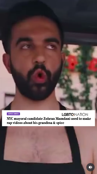 Zohran Mamdani rapping in the music video for "Nani." | Source: Instagram/lgbtqnation
