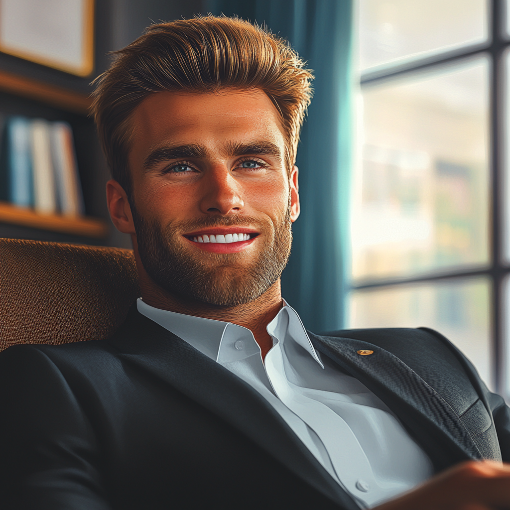 A man sitting in his office and smiling | Source: Midjourney