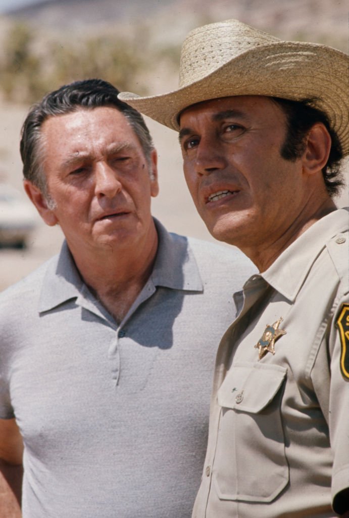 Macdonald Carey, Michael Ansara appearing in the ABC tv movie 'Ordeal', Red Rock Canyon State Park | Getty Images