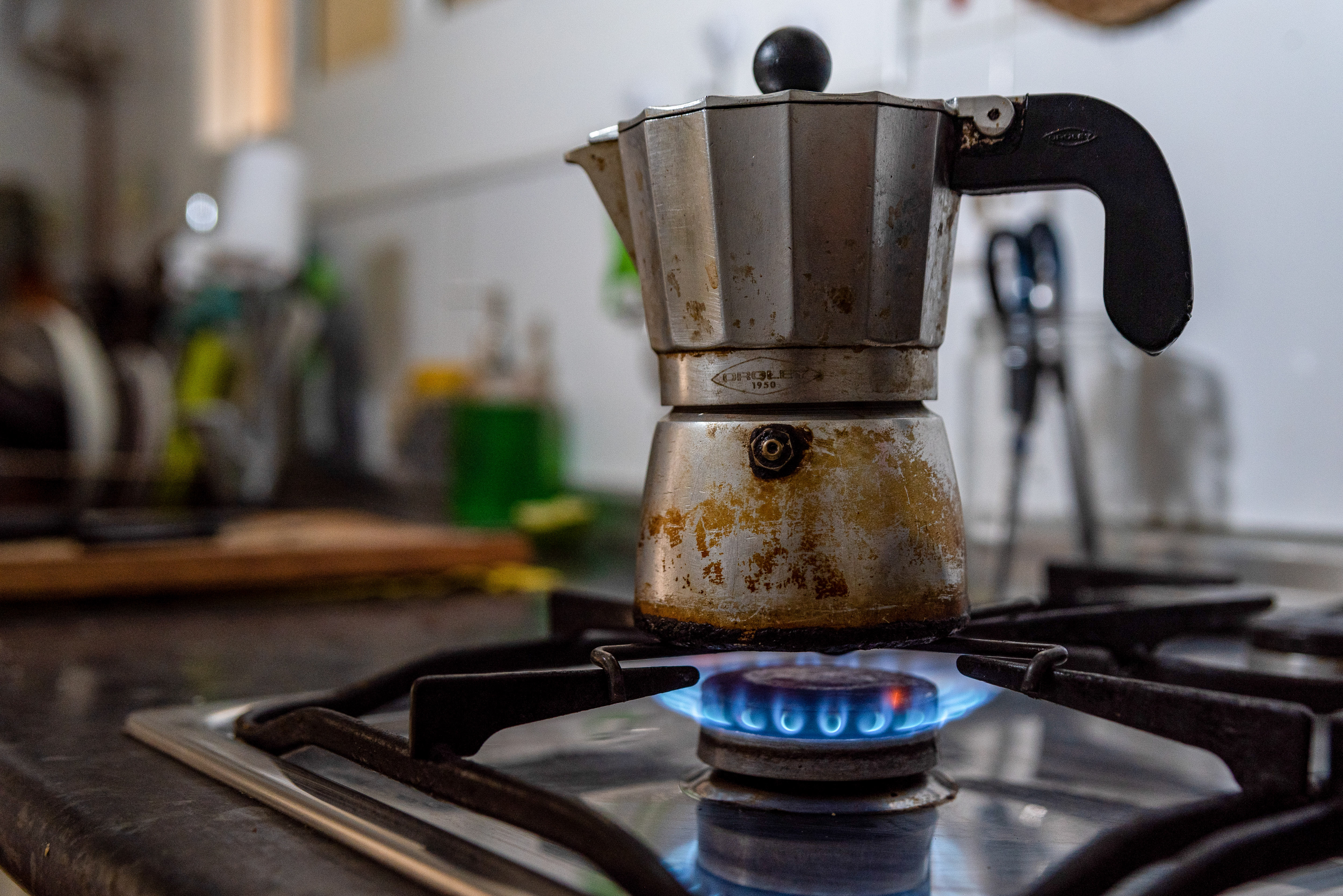 A coffee moka on a gas stove | Source: Getty Images