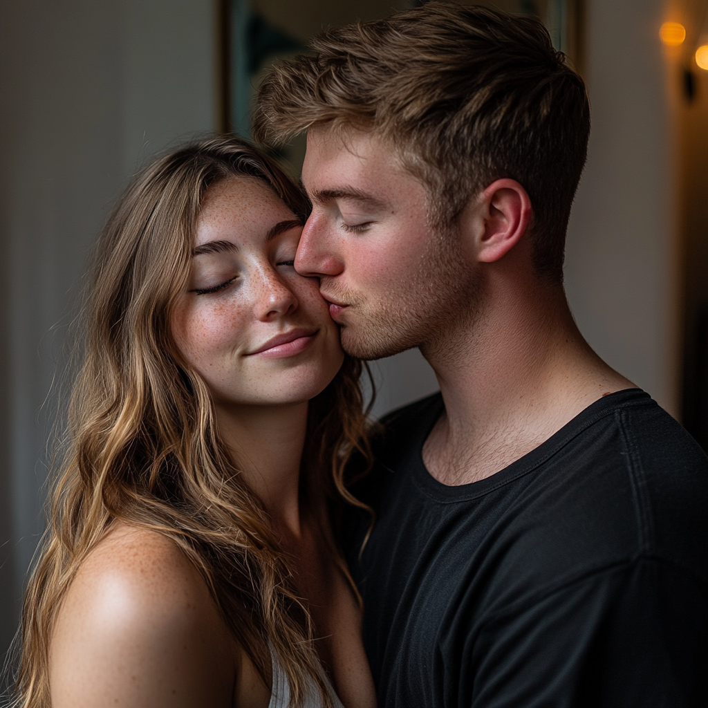 A man kissing a woman on her cheek | Source: Midjourney