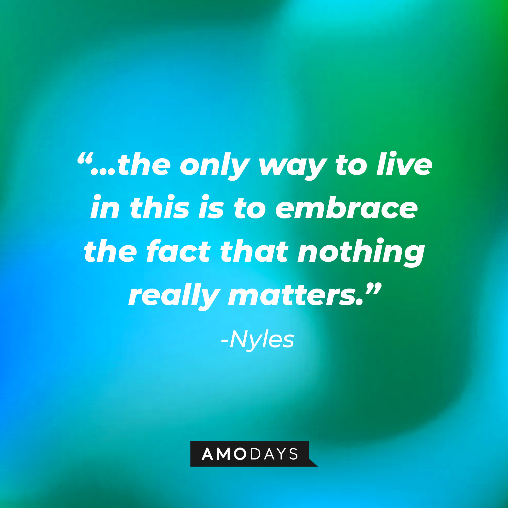 Nyles’ quote: “...the only way to live in this is to embrace the fact that nothing really matters.” │ Source: AmoDays