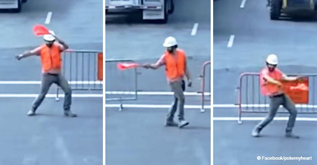 Video of construction worker's over-the-top moves while directing traffic still sparks laughter