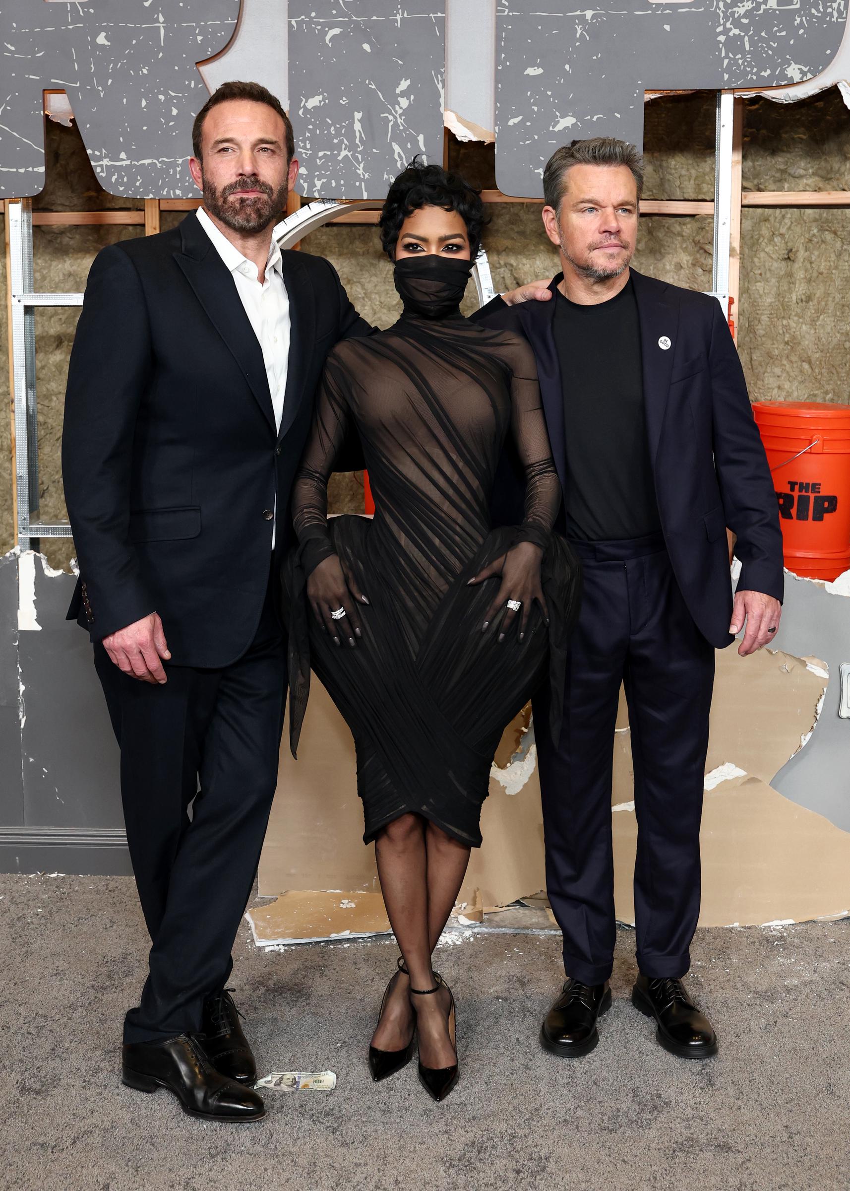 Ben Affleck, Teyana Taylor, and Matt Damon attend Netflix's "The Rip" New York Premiere at Alice Tully Hall, Lincoln Center on January 13, 2026. | Source: Getty Images