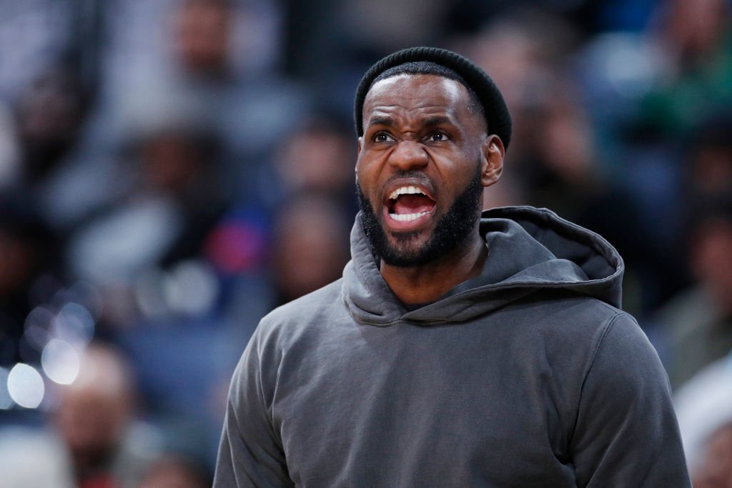 LeBron James of the Los Angeles Lakers reacts while watching son Bronny play with Sierra Canyon High School during the Ohio Scholastic Play-By-Play Classic against St. Vincent-St. Mary High School at Nationwide Arena | Photo: Getty Images