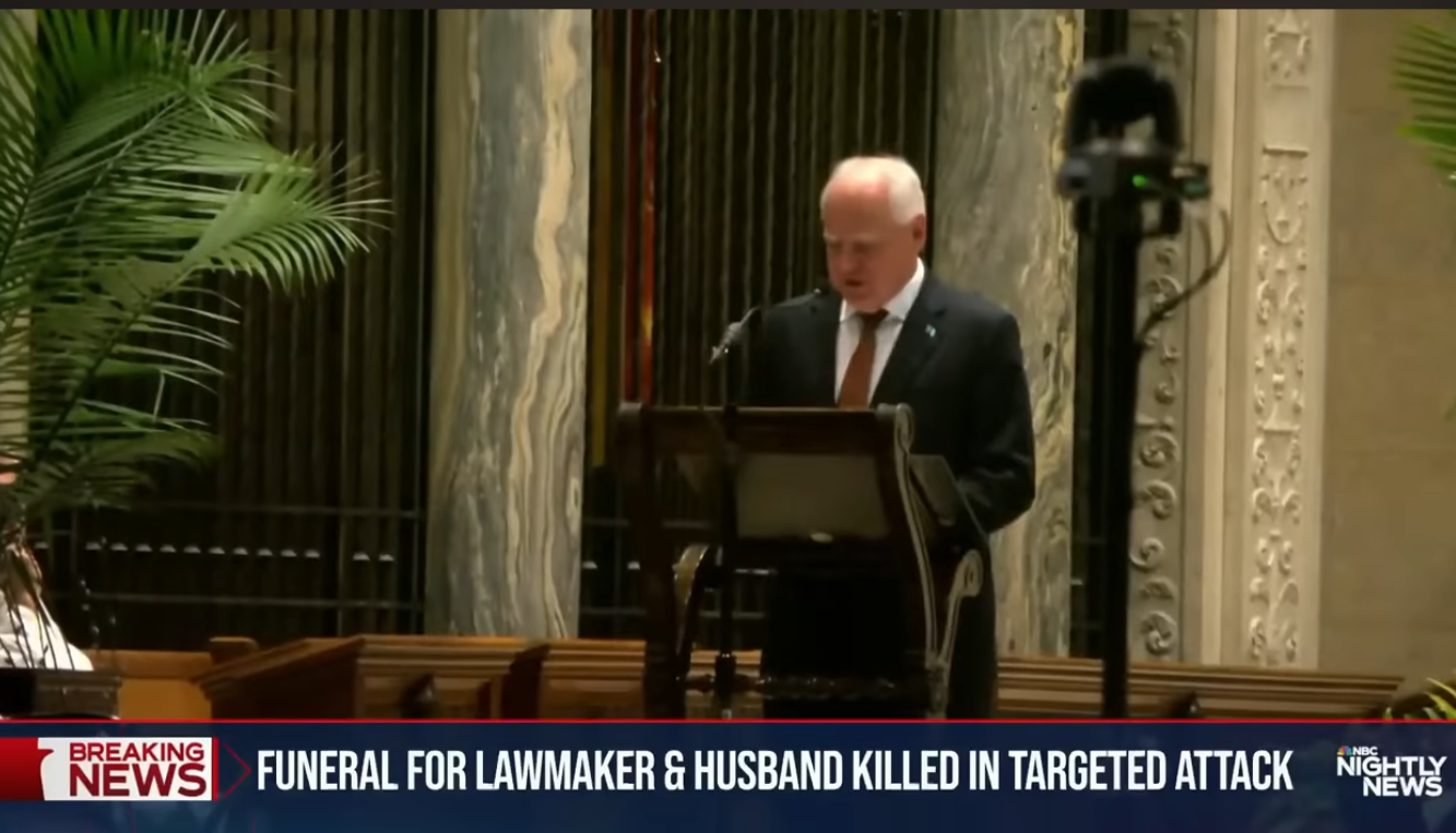 Tim Walz speaking during the funeral Mass | Source: YouTube/nbcnews
