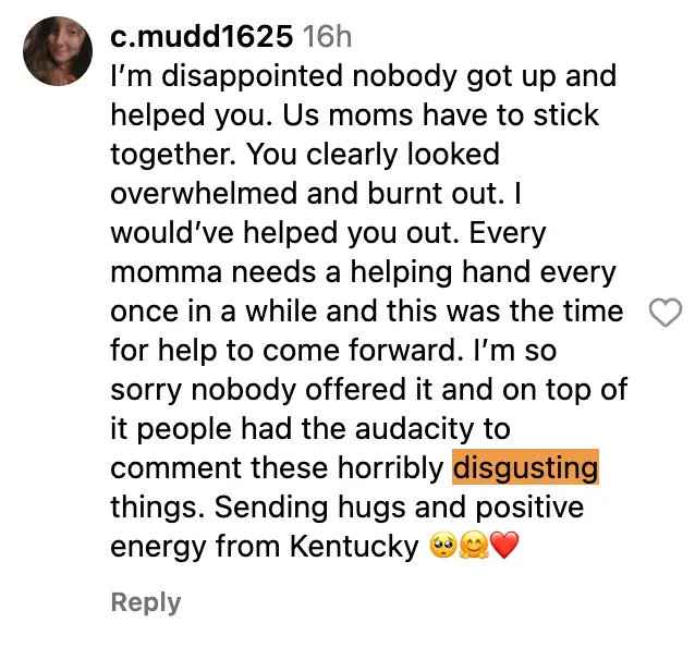 A comment left on Aliza Carr's Instagram post | Source: instagram.com/bumpnbub/