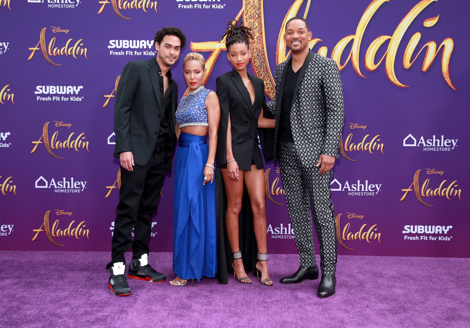 (L-R) Trey Smith, Jada Pinkett Smith, Willow Smith, and Will Smith attend the premiere of Disney's "Aladdin" on May 21, 2019 in Los Angeles, California. | Getty Images