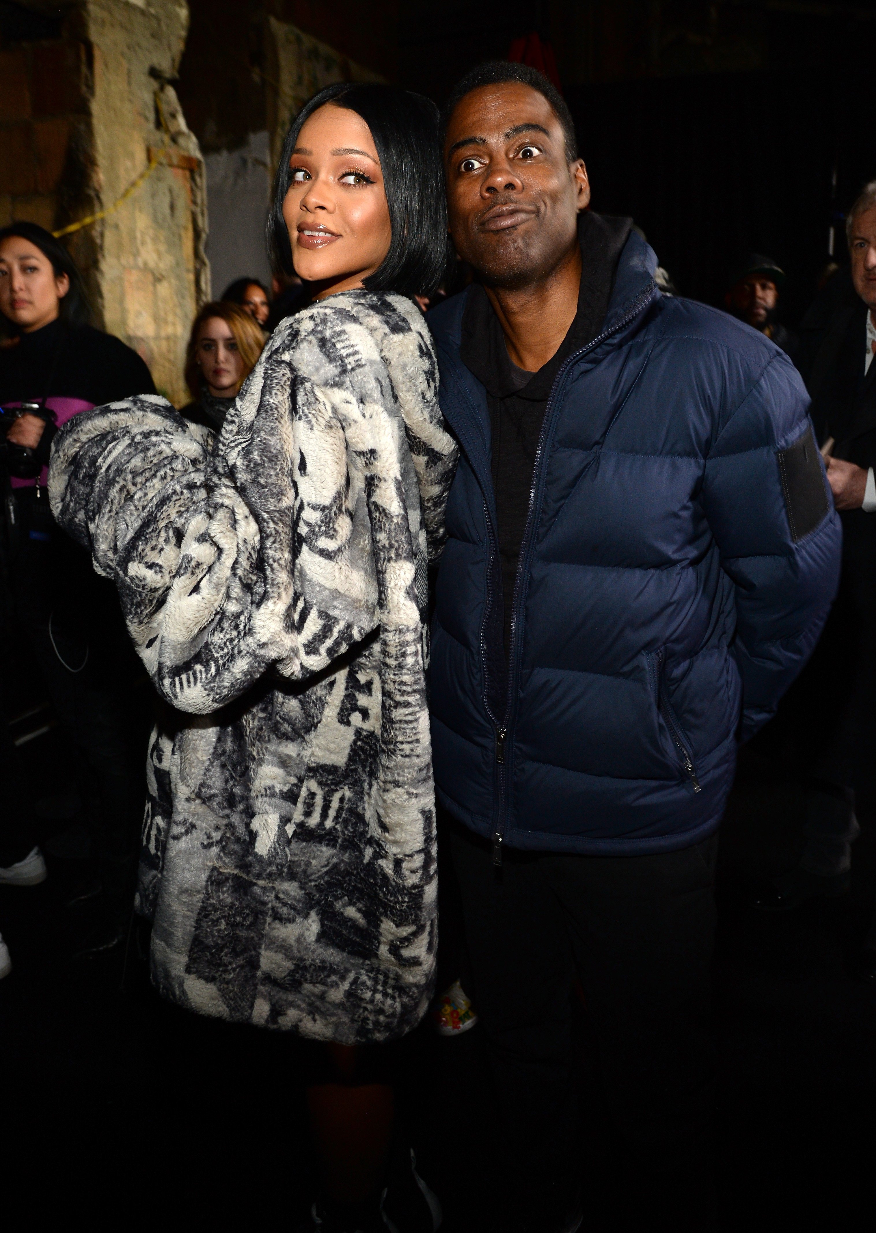 Rihanna & Chris Rock at New York Fashion Week on Feb. 12, 2016. |Photo: Getty Images