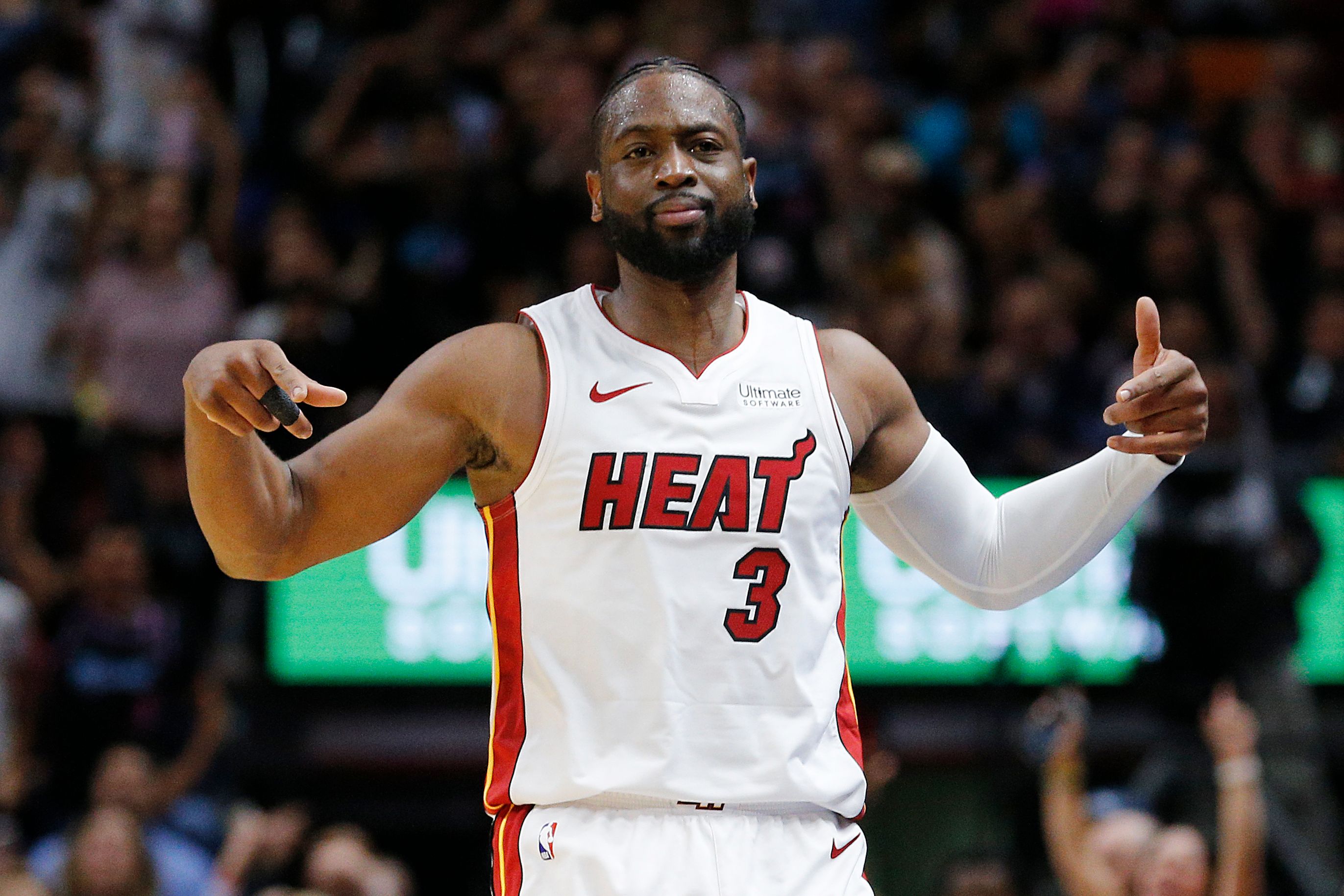 Dwyane Wade during the second half of a game at the American Airlines Arena on April 09, 2019 in Miami, Florida. | Source: Getty Images