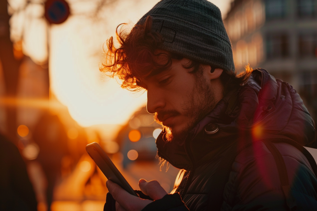 A young man checking his phone | Source: Midjourney