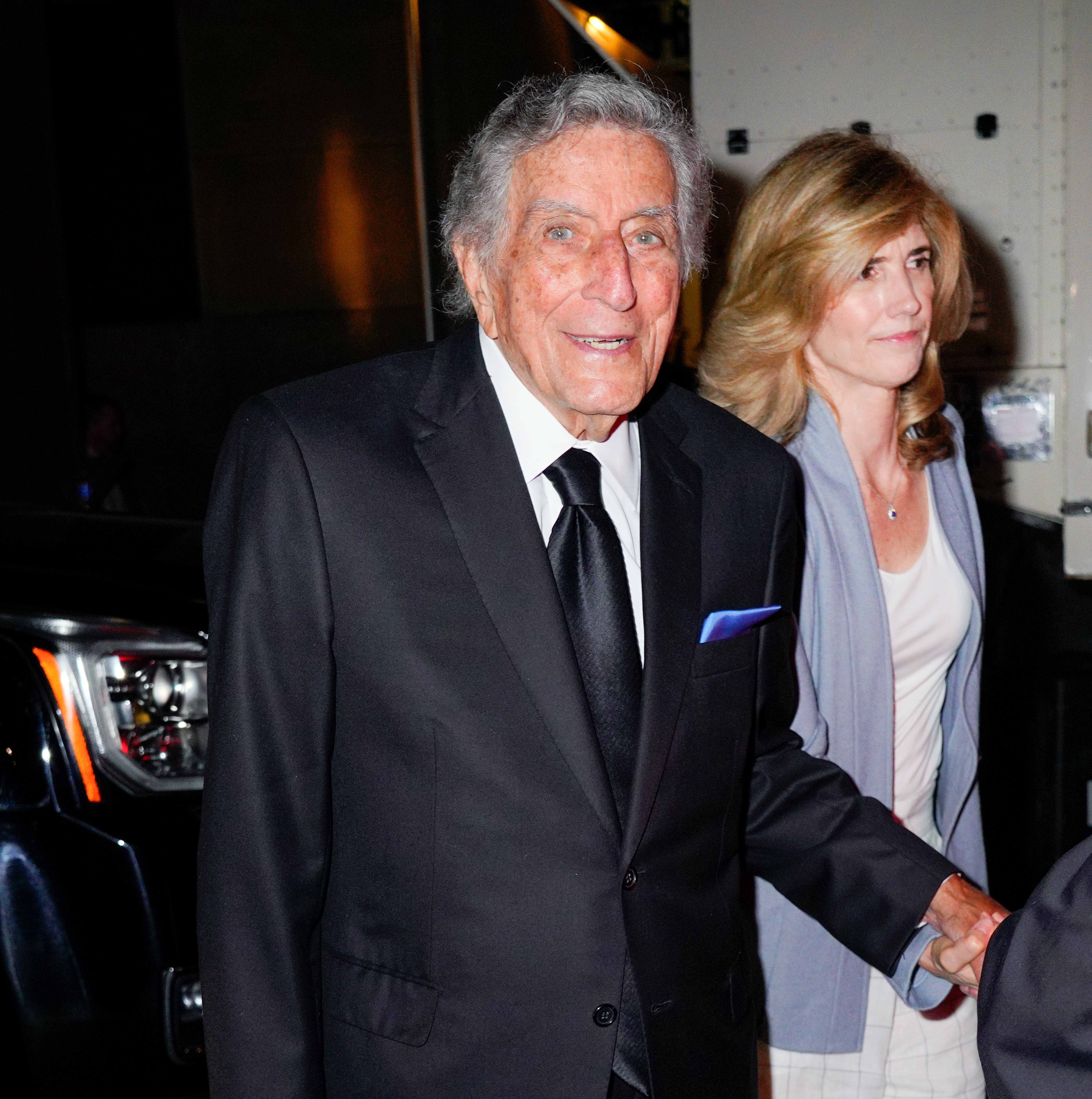 Tony Bennett and Susan Crow depart Radio City Music Hall on the last day of his performances with Lady Gaga on August 05, 2021 in New York City. | Source: Getty Images